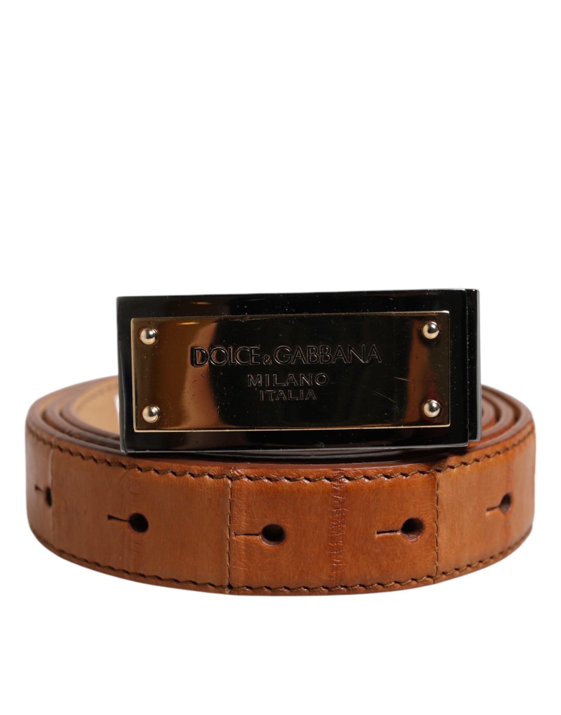 Dolce &amp; Gabbana – Gürtel aus brüniertem Leder mit goldener DG-Logoschnalle