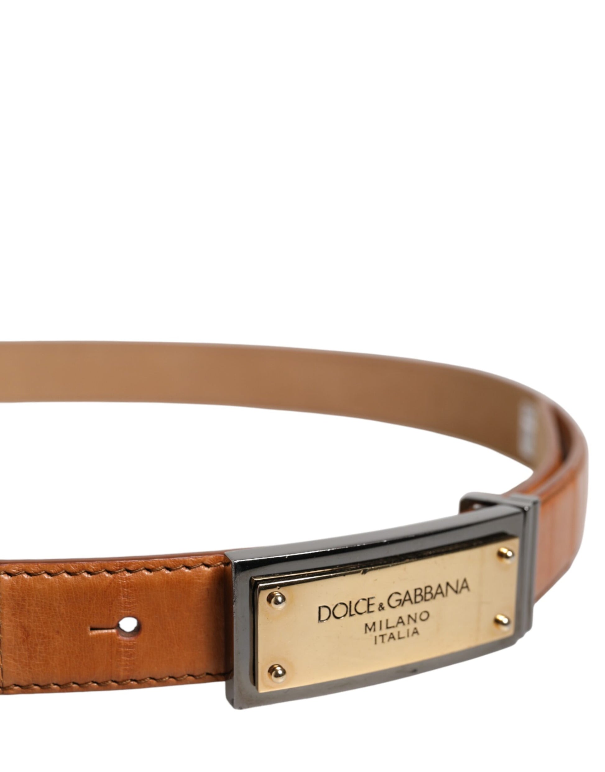 Dolce &amp; Gabbana – Gürtel aus brüniertem Leder mit goldener DG-Logoschnalle