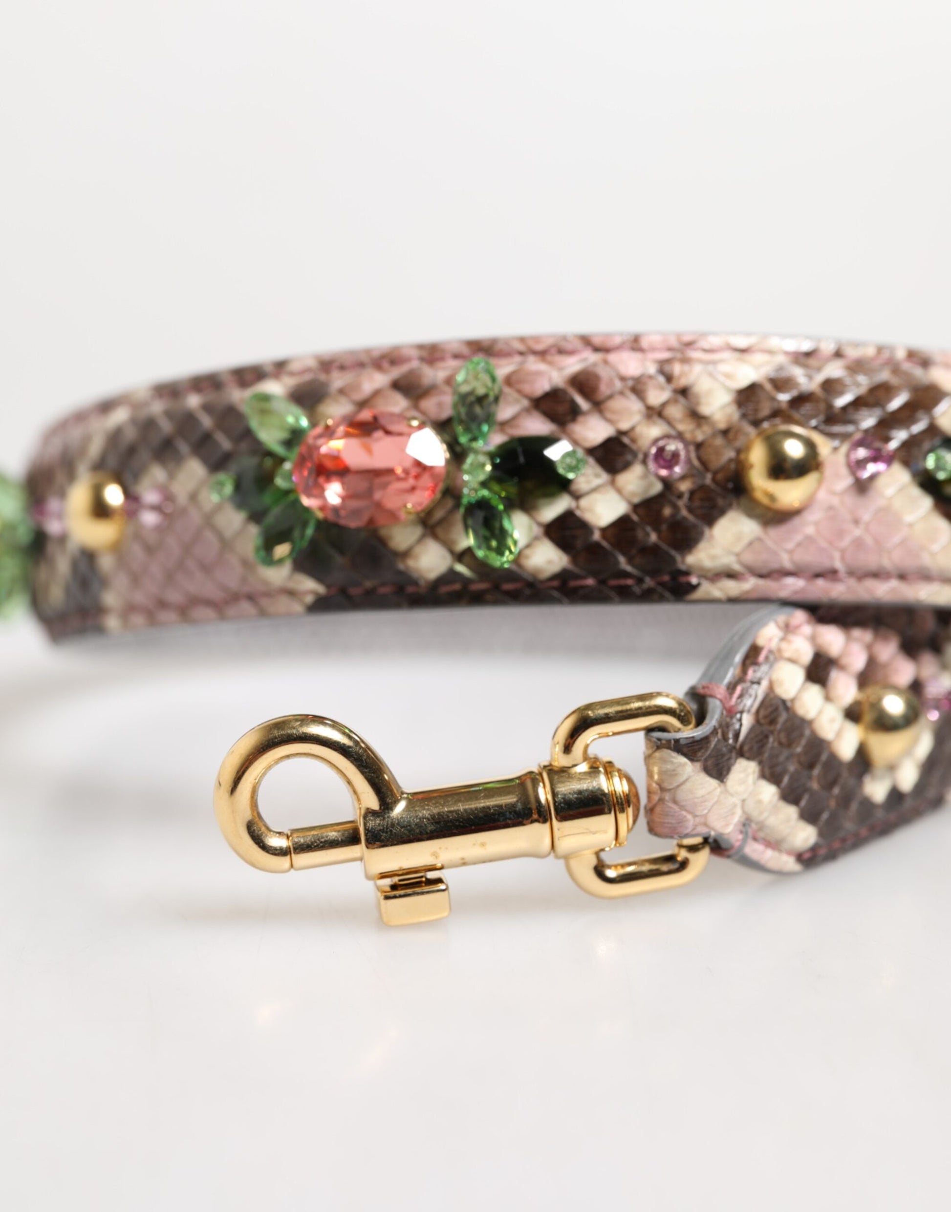 Dolce &amp; Gabbana – Mehrfarbiger Schultergurt mit Python-Verzierung und Kristallnieten