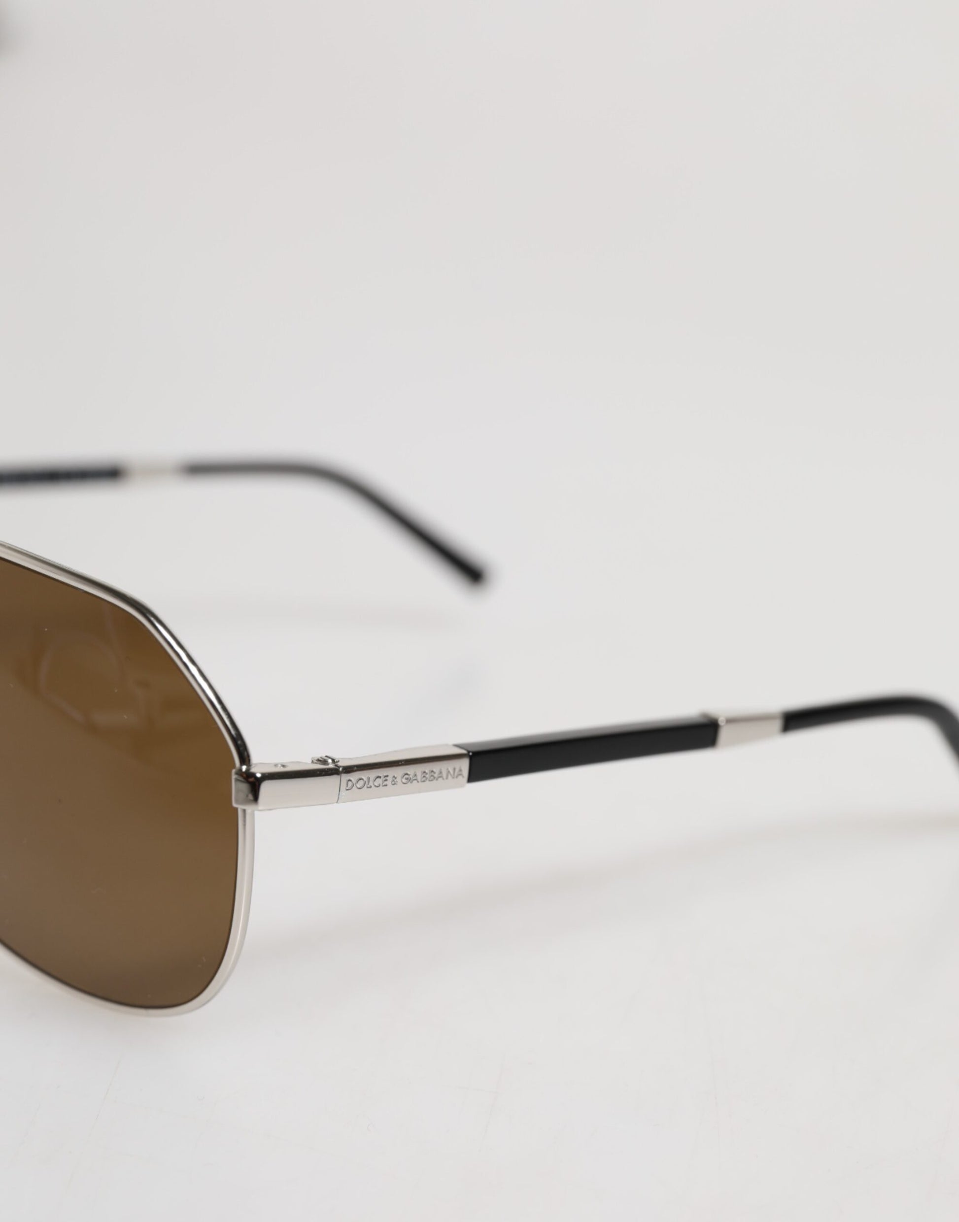 Dolce & Gabbana DG2073 Silver Steel Classic Pilot Brown Lens Sunglasses