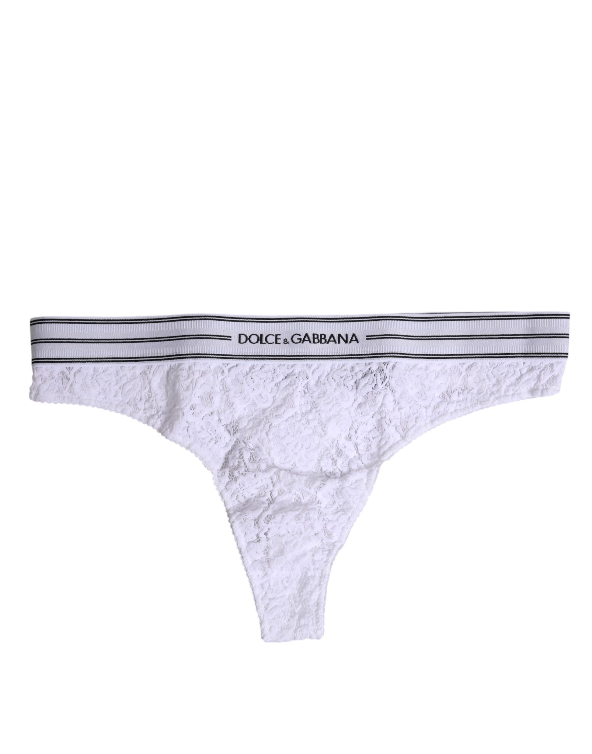 Sous-vêtement culotte Dolce & Gabbana en nylon blanc avec dentelle florale