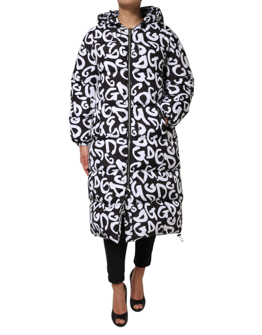 Veste longue à capuche Dolce & Gabbana DG Mania noire et blanche
