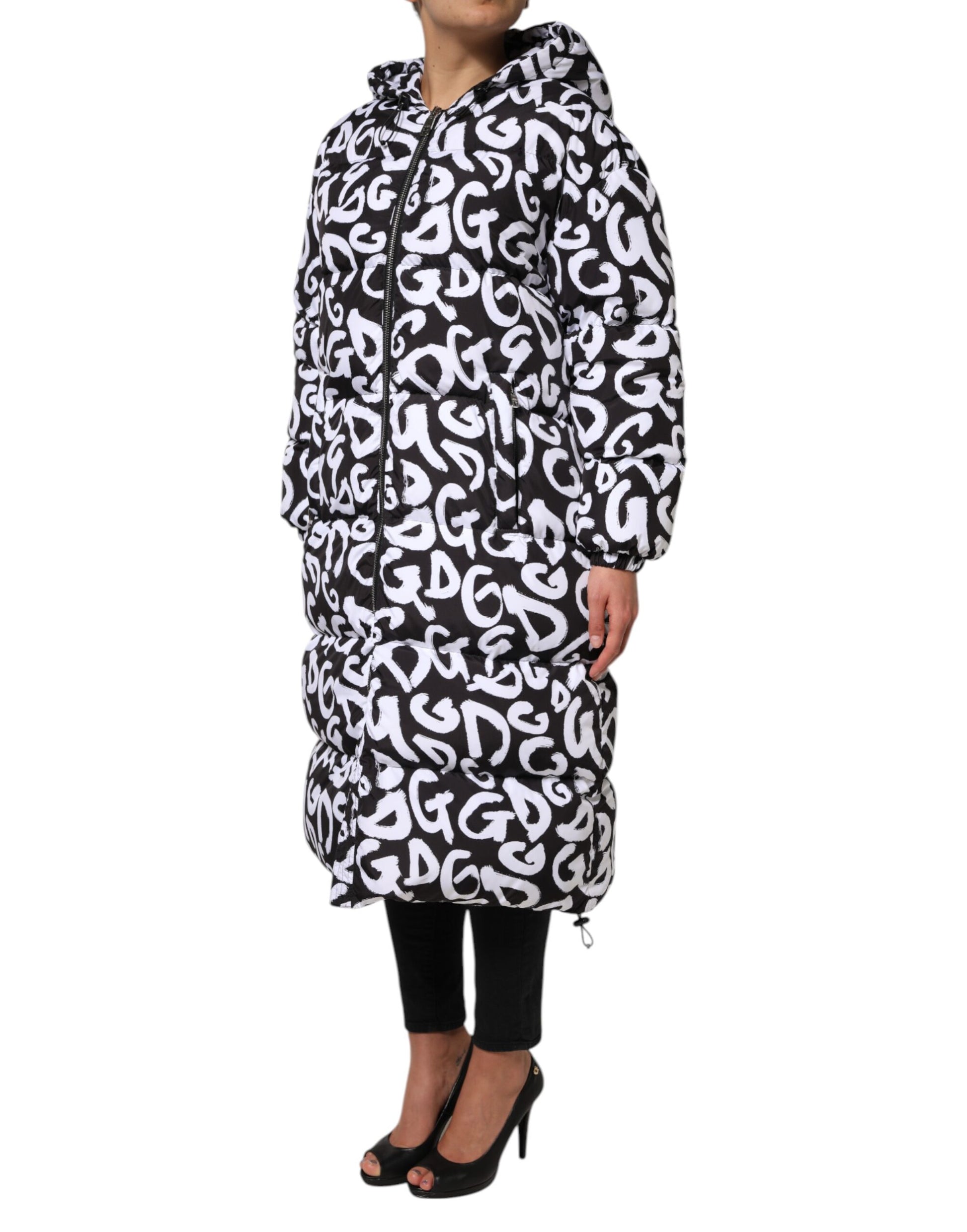 Veste longue à capuche Dolce & Gabbana DG Mania noire et blanche