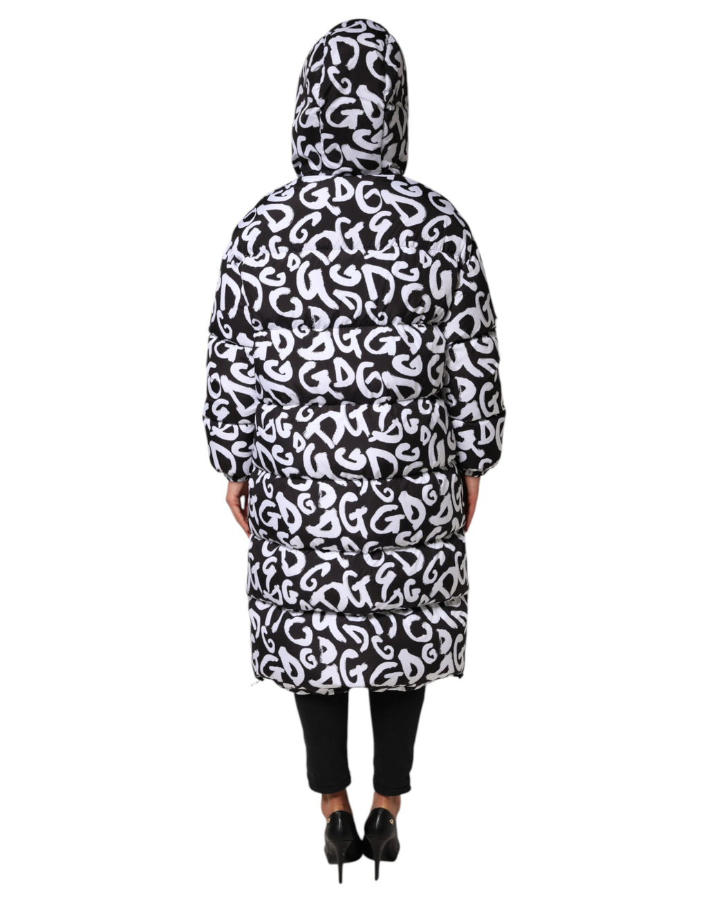 Veste longue à capuche Dolce & Gabbana DG Mania noire et blanche
