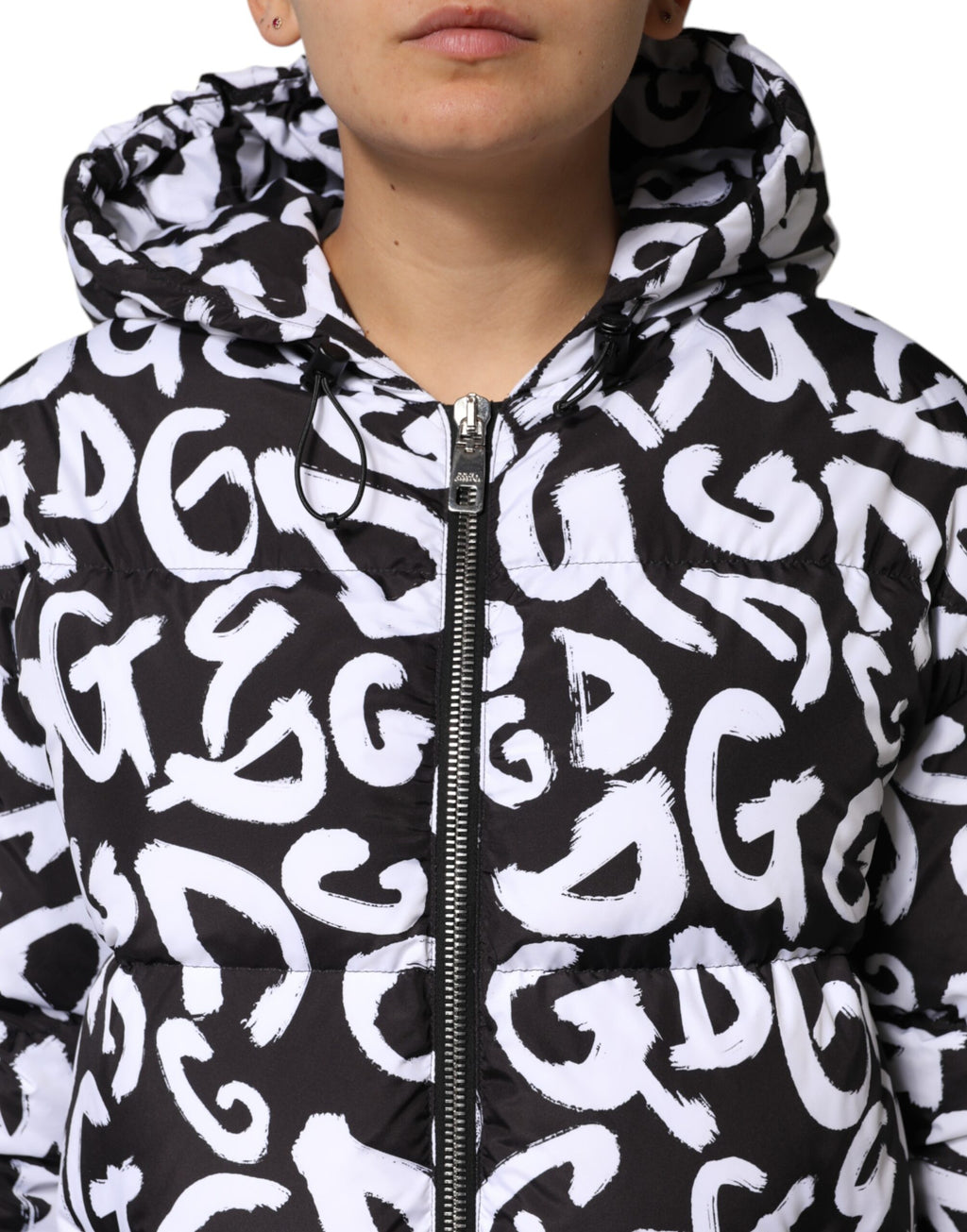 Veste longue à capuche Dolce & Gabbana DG Mania noire et blanche