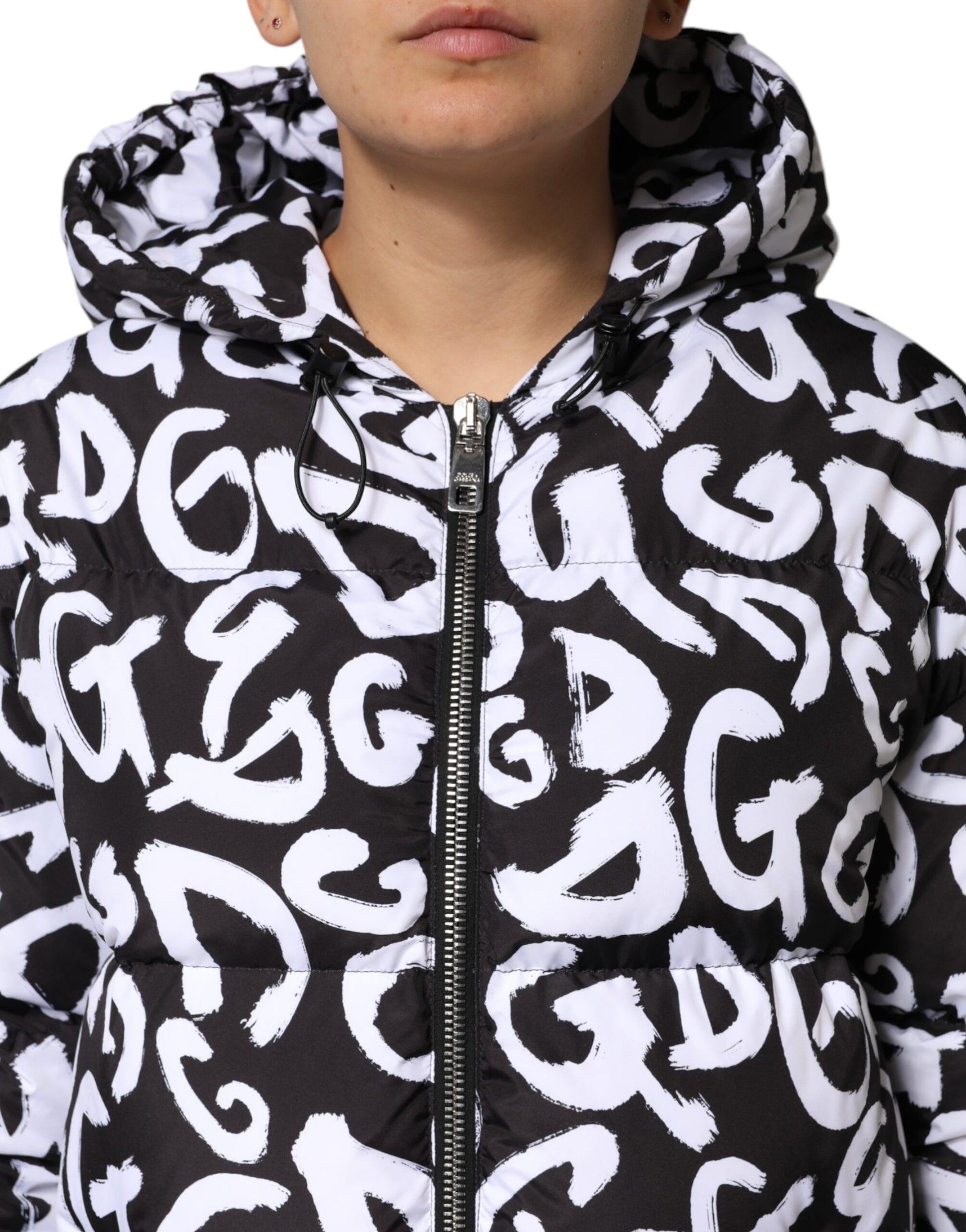 Veste longue à capuche Dolce & Gabbana DG Mania noire et blanche