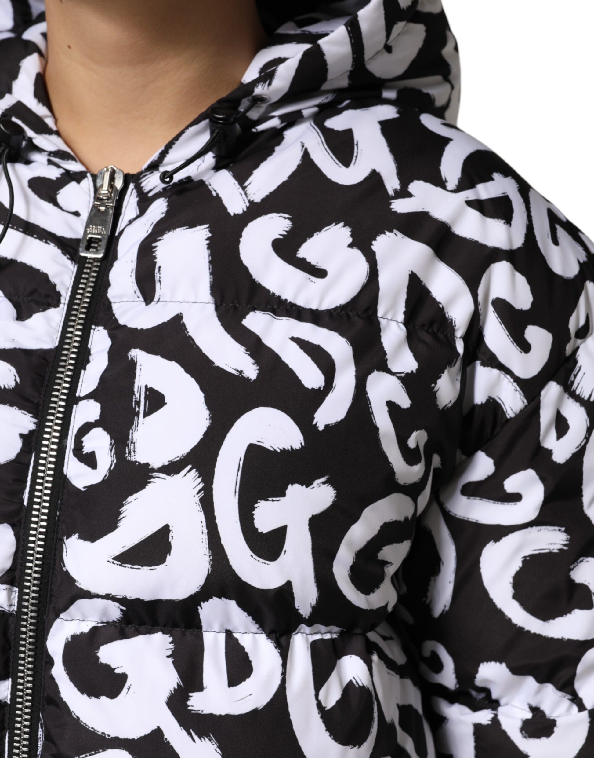 Veste longue à capuche Dolce & Gabbana DG Mania noire et blanche