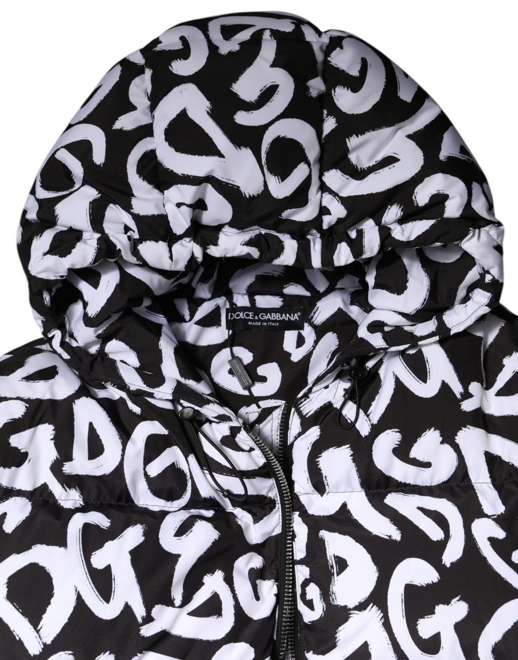 Veste longue à capuche Dolce & Gabbana DG Mania noire et blanche