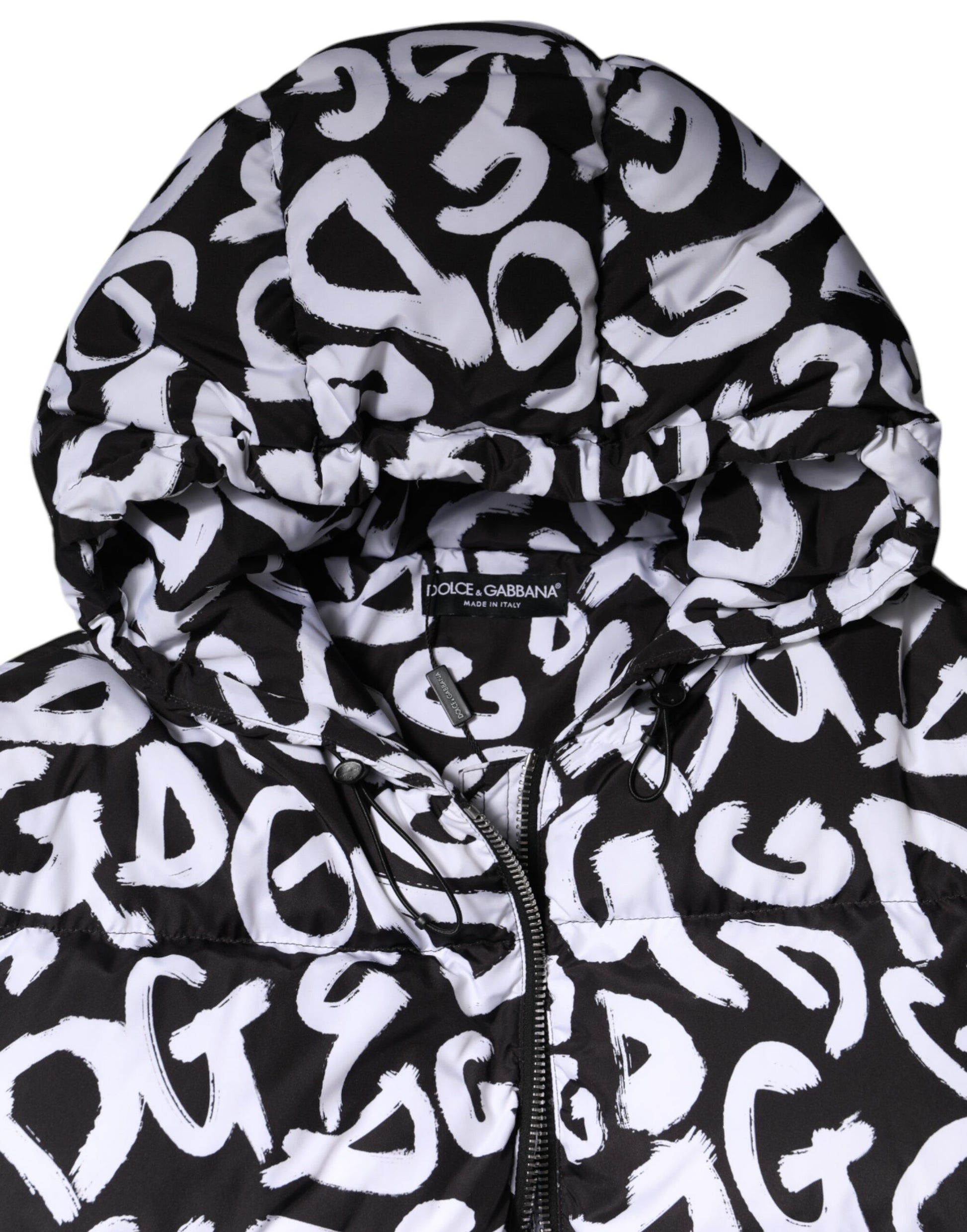 Veste longue à capuche Dolce & Gabbana DG Mania noire et blanche
