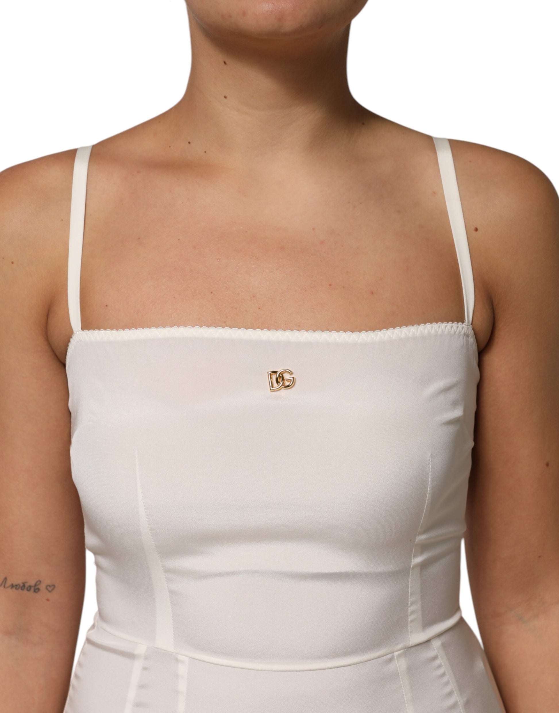 Dolce & Gabbana Robe de nuit en soie avec logo DG blanc