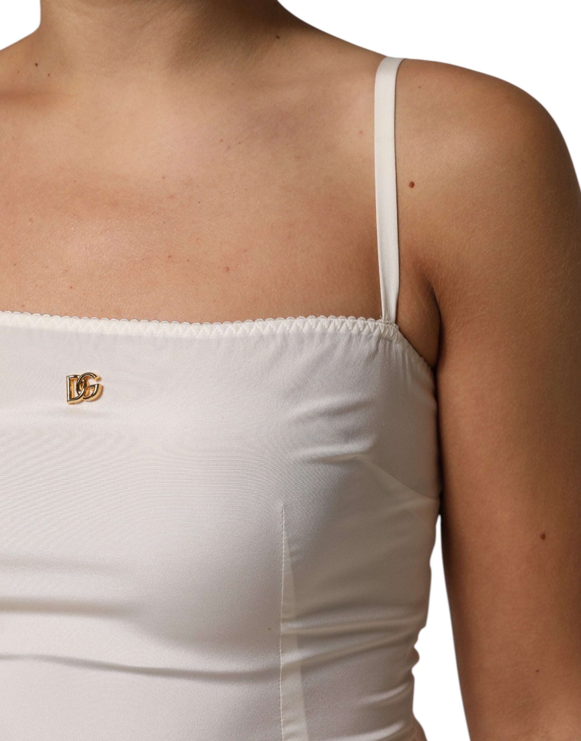 Dolce & Gabbana Robe de nuit en soie avec logo DG blanc