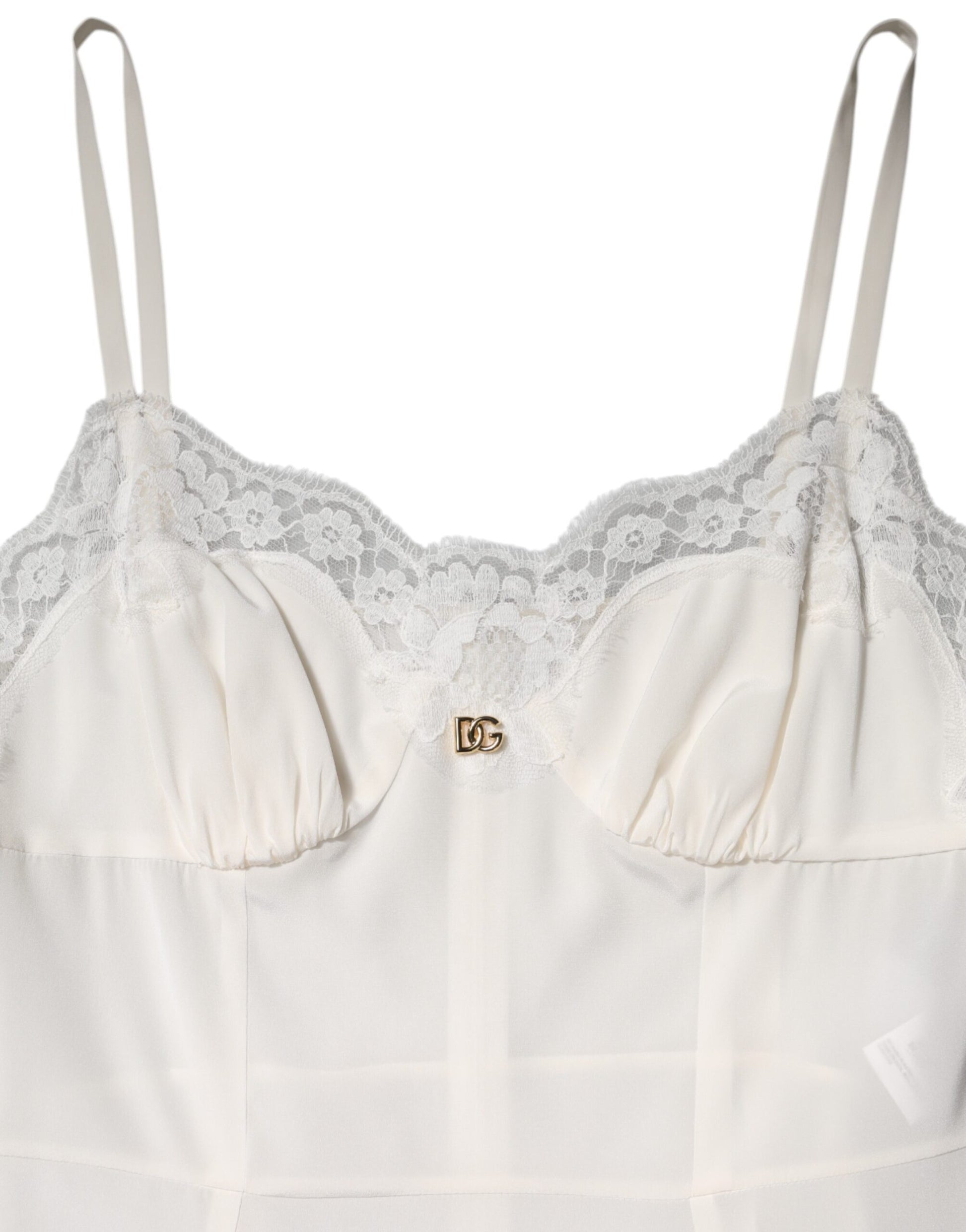 Chemise de nuit en soie à logo DG en dentelle blanche Dolce & Gabbana
