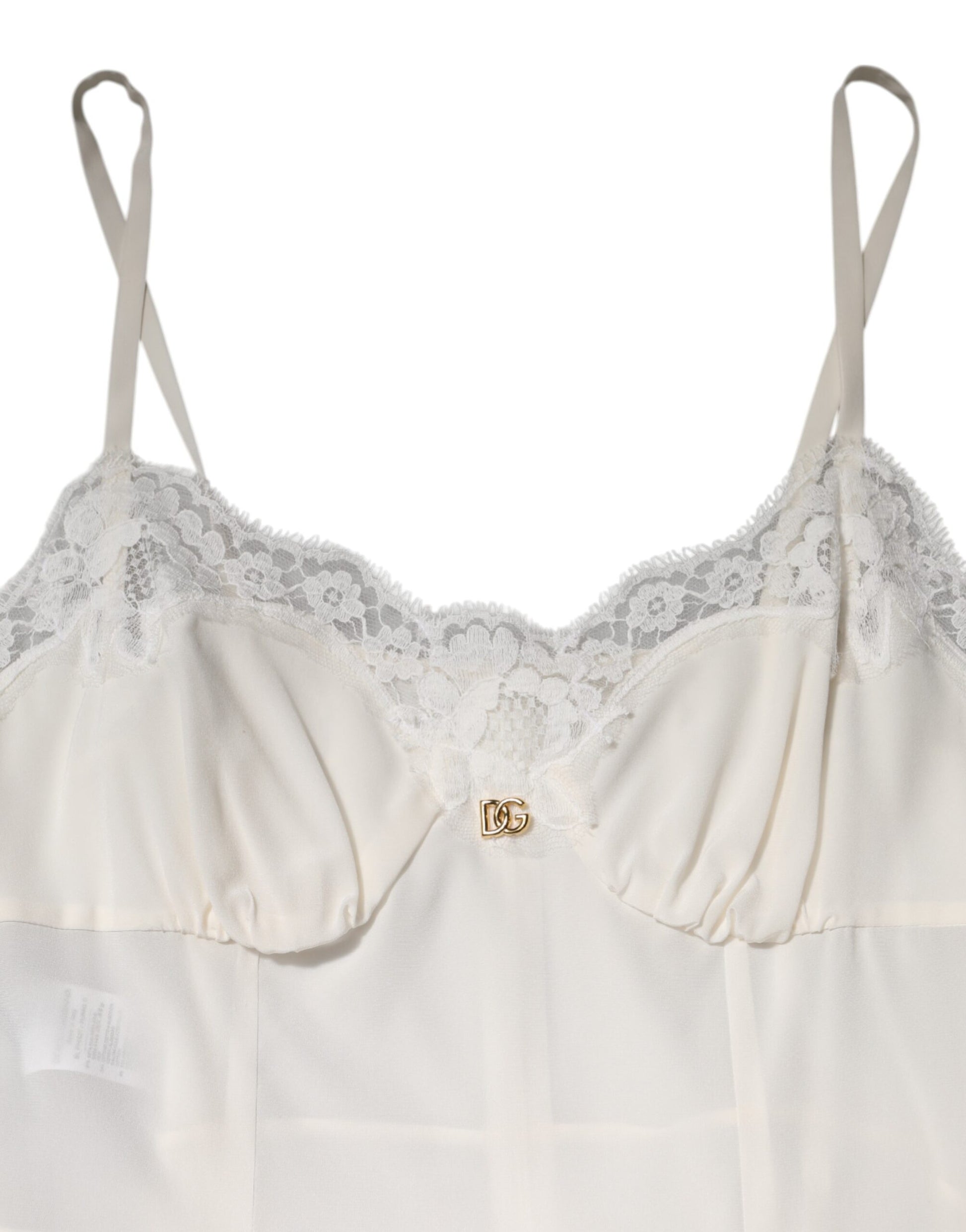 Dolce & Gabbana Robe de nuit en soie, dentelle blanche et logo DG doré