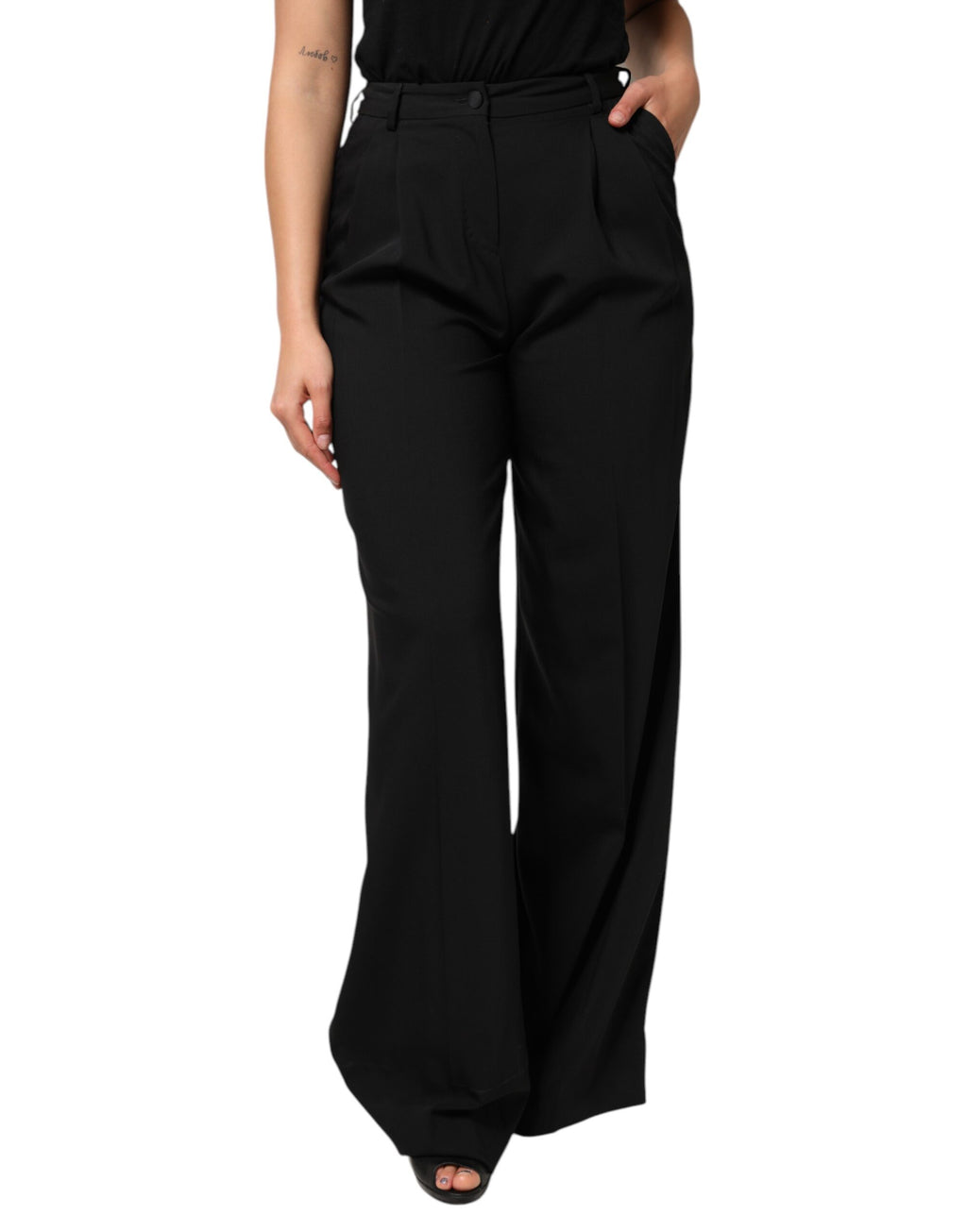Pantalon Dolce & Gabbana en laine noire taille haute à jambes larges