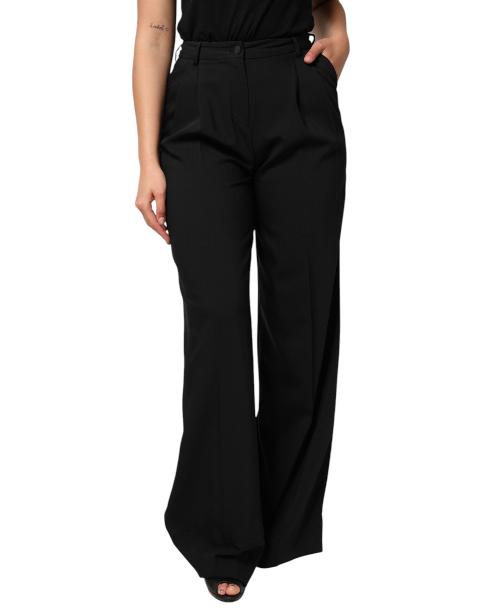 Pantalon Dolce & Gabbana en laine noire taille haute à jambes larges