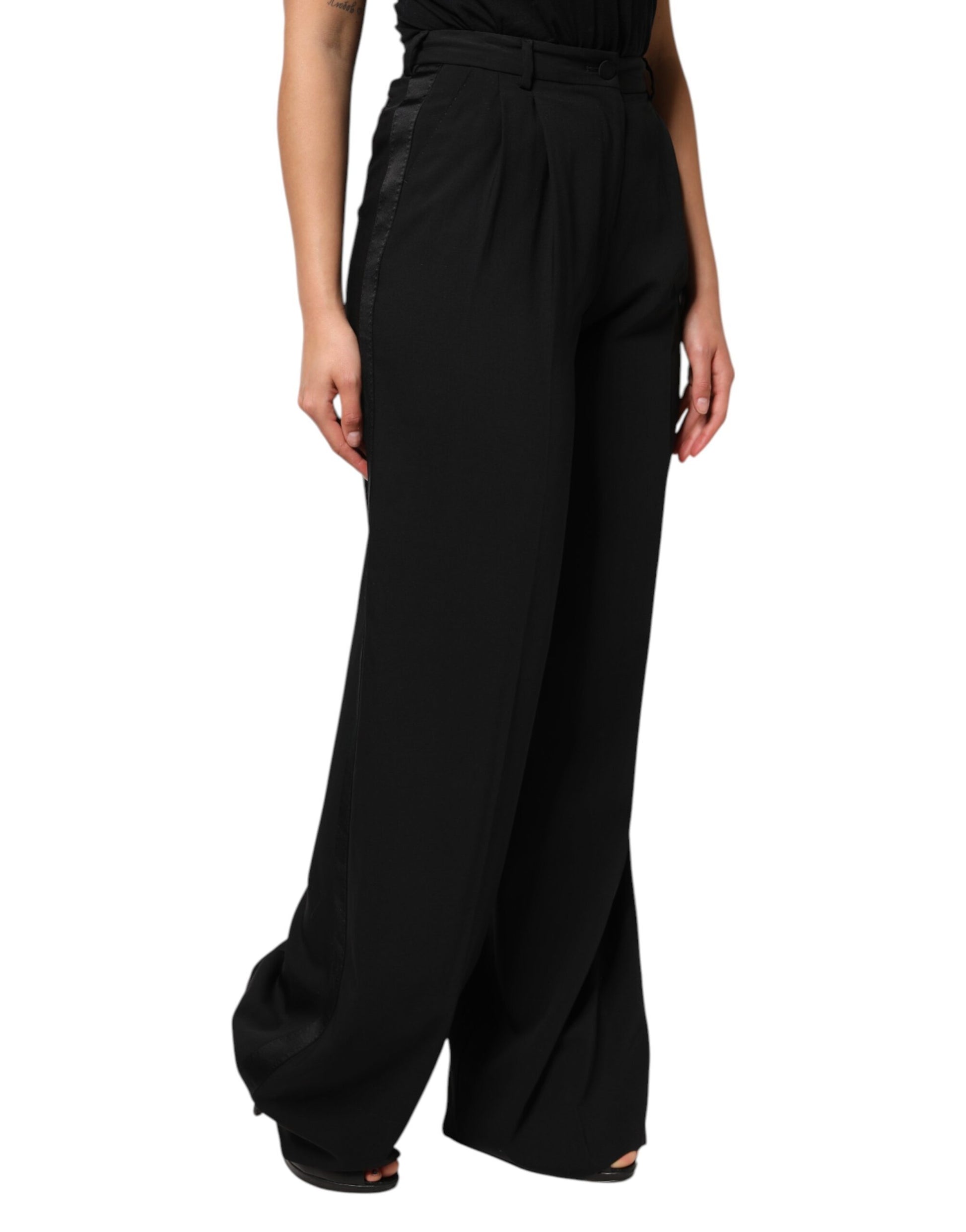 Pantalon Dolce & Gabbana en laine noire taille haute à jambes larges