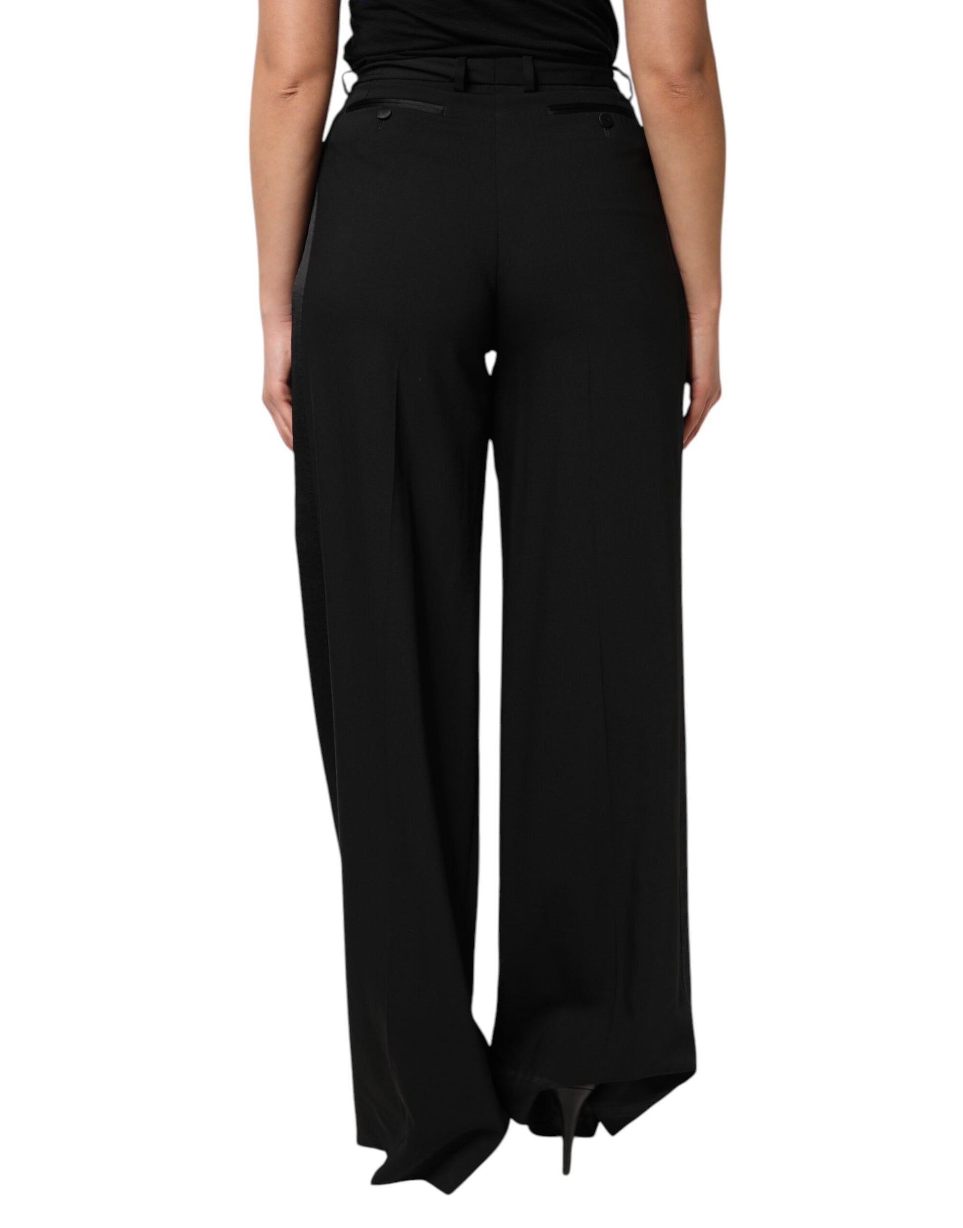 Pantalon Dolce & Gabbana en laine noire taille haute à jambes larges