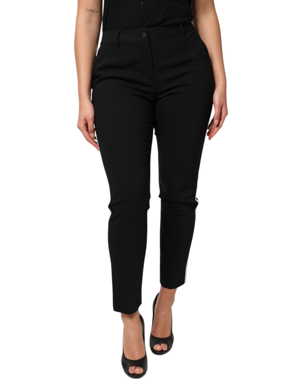 Pantalon fuselé noir en laine taille haute Dolce & Gabbana