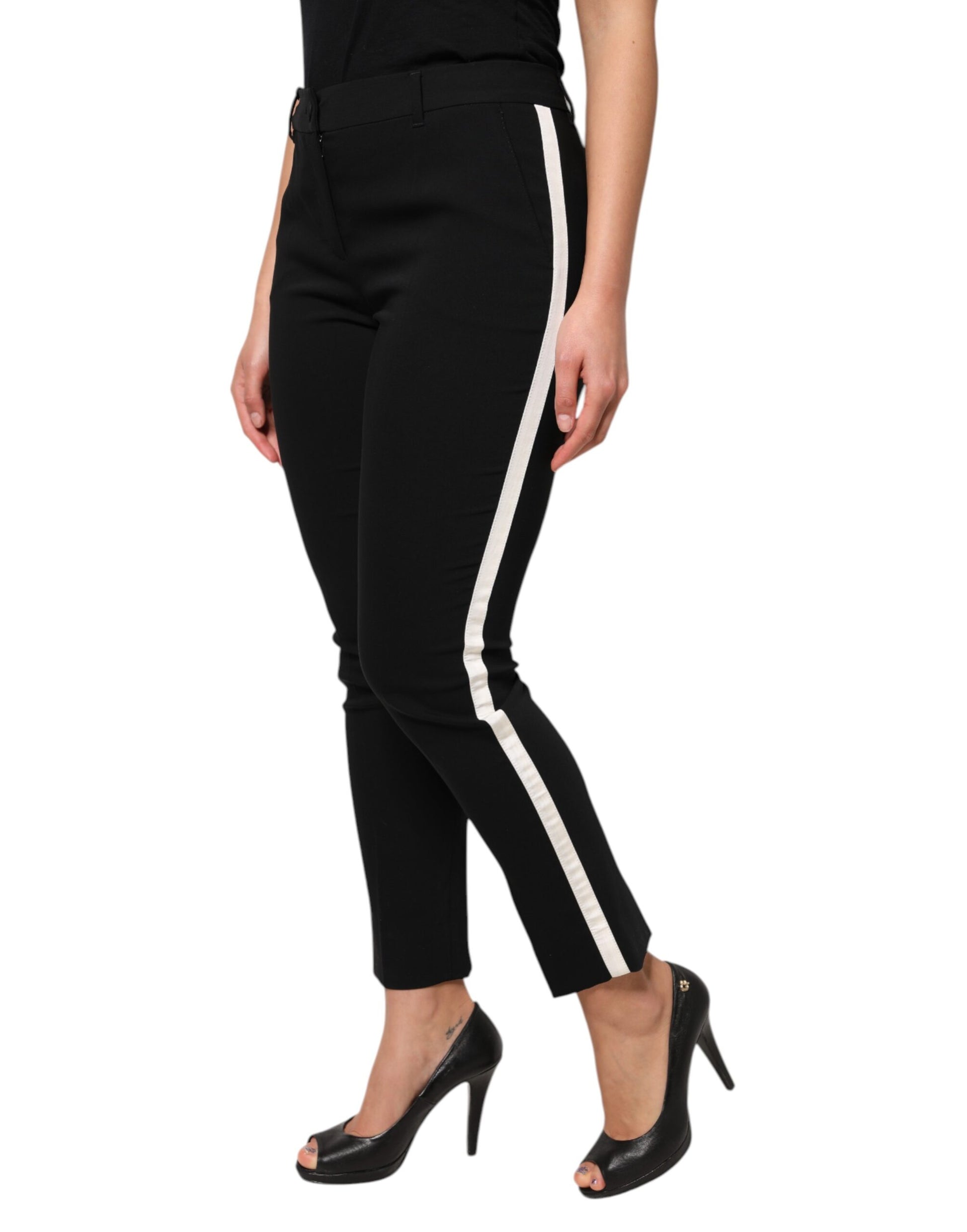 Pantalon fuselé noir en laine taille haute Dolce & Gabbana