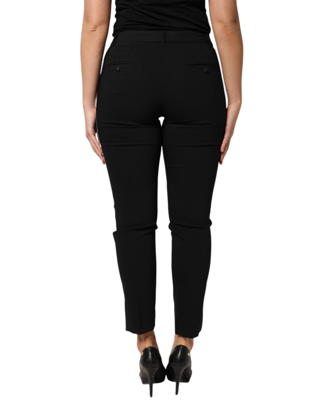 Pantalon fuselé noir en laine taille haute Dolce & Gabbana