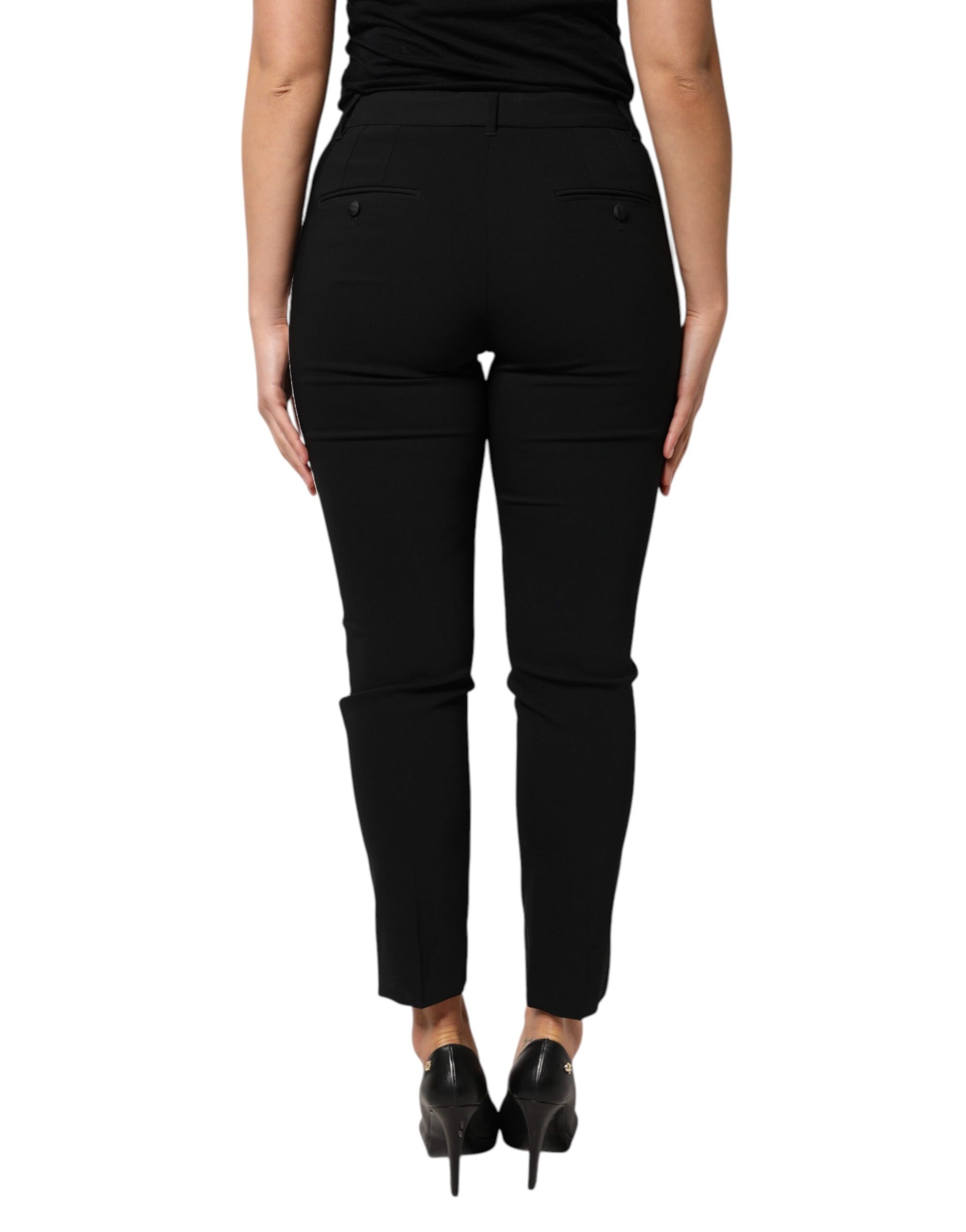 Pantalon fuselé noir en laine taille haute Dolce & Gabbana