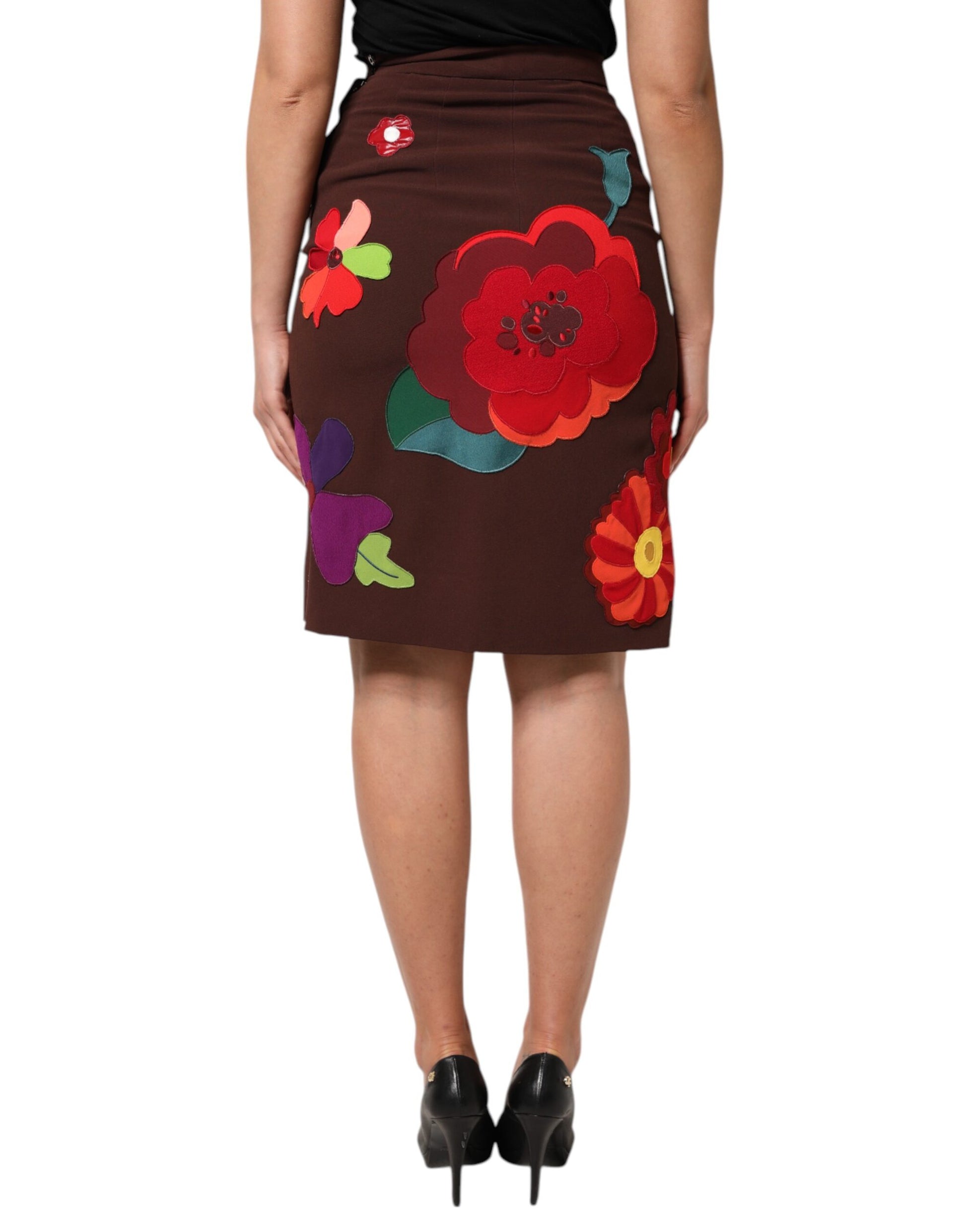 Jupe Dolce & Gabbana taille haute fendue sur le côté à motif floral marron
