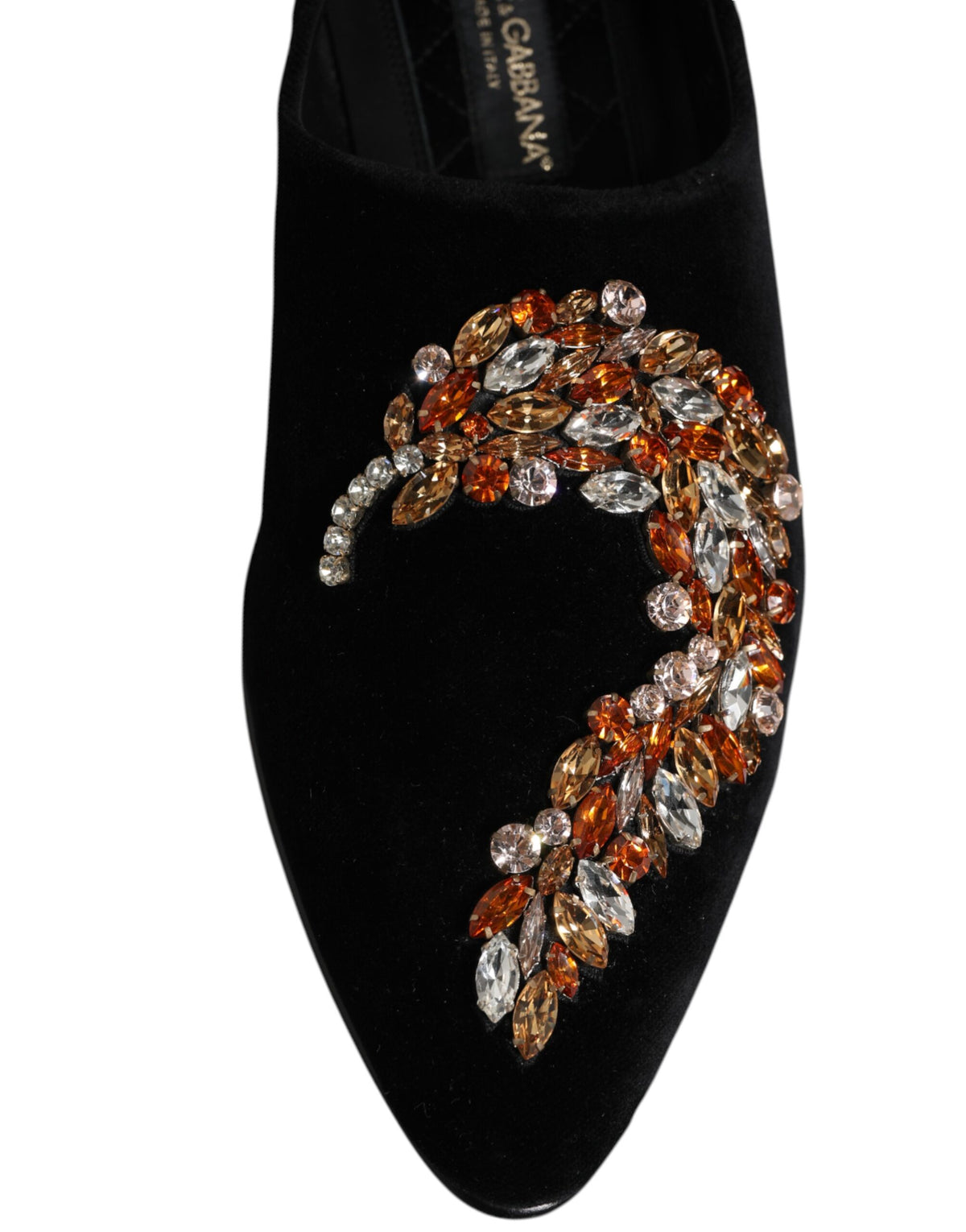 Dolce & Gabbana Schwarze Samt-Loafer mit Verzierungen zum Hineinschlüpfen