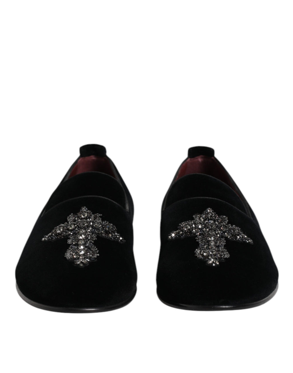 Chaussures Loafers Slip On Embellies en Velours Noir Dolce & Gabbana