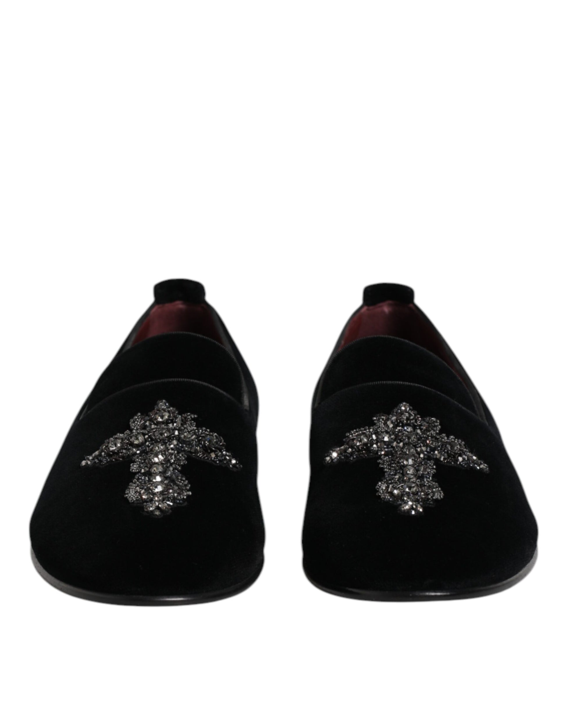 Chaussures Loafers Slip On Embellies en Velours Noir Dolce & Gabbana