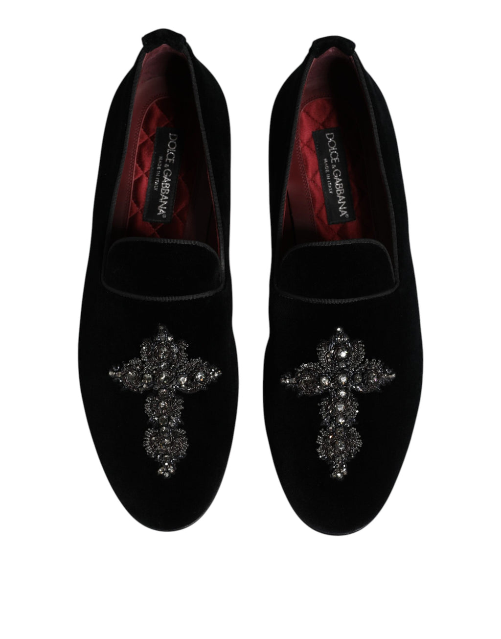 Chaussures Loafers Slip On Embellies en Velours Noir Dolce & Gabbana