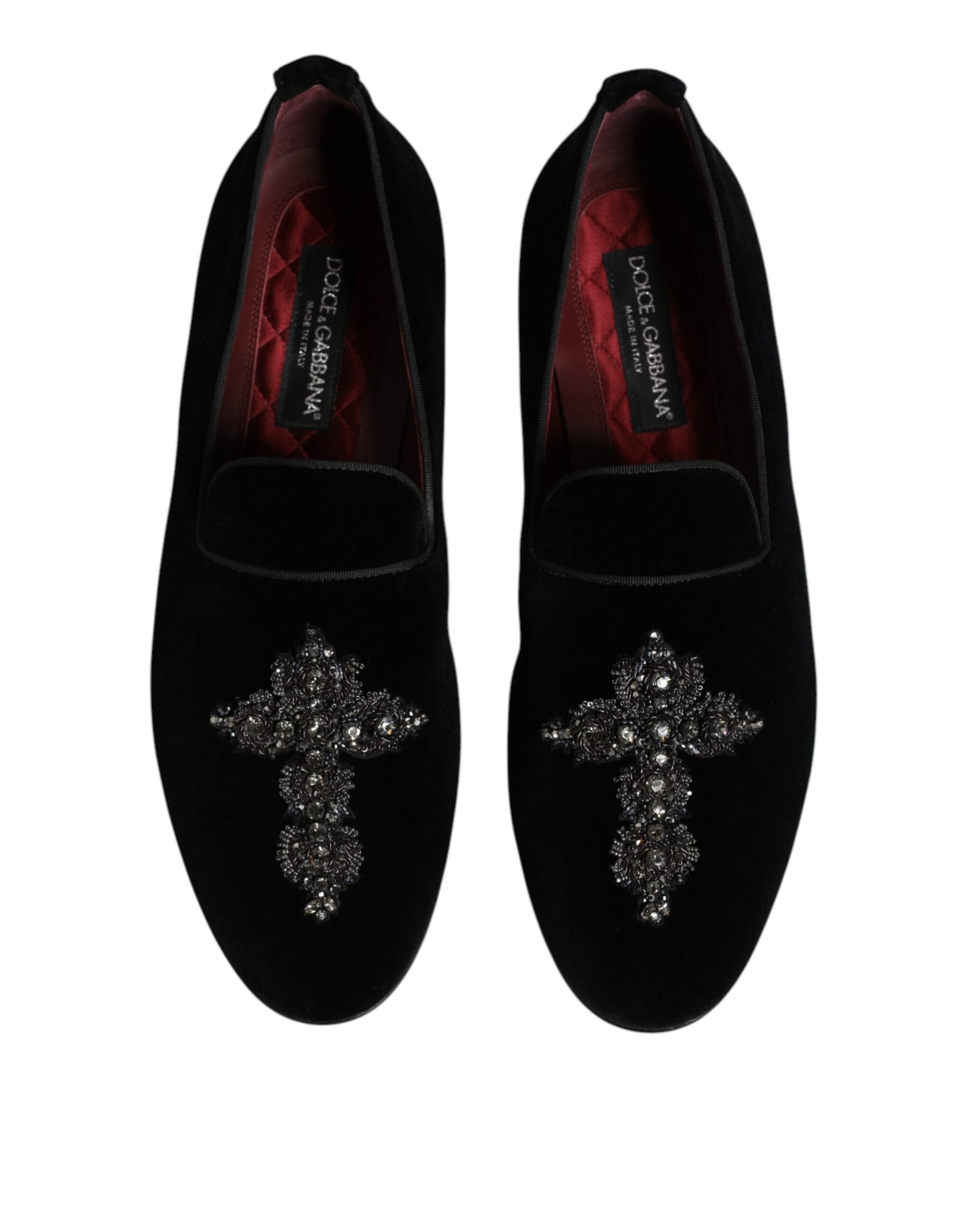 Chaussures Loafers Slip On Embellies en Velours Noir Dolce & Gabbana