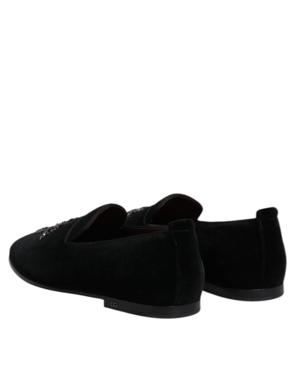 Chaussures Loafers Slip On Embellies en Velours Noir Dolce & Gabbana