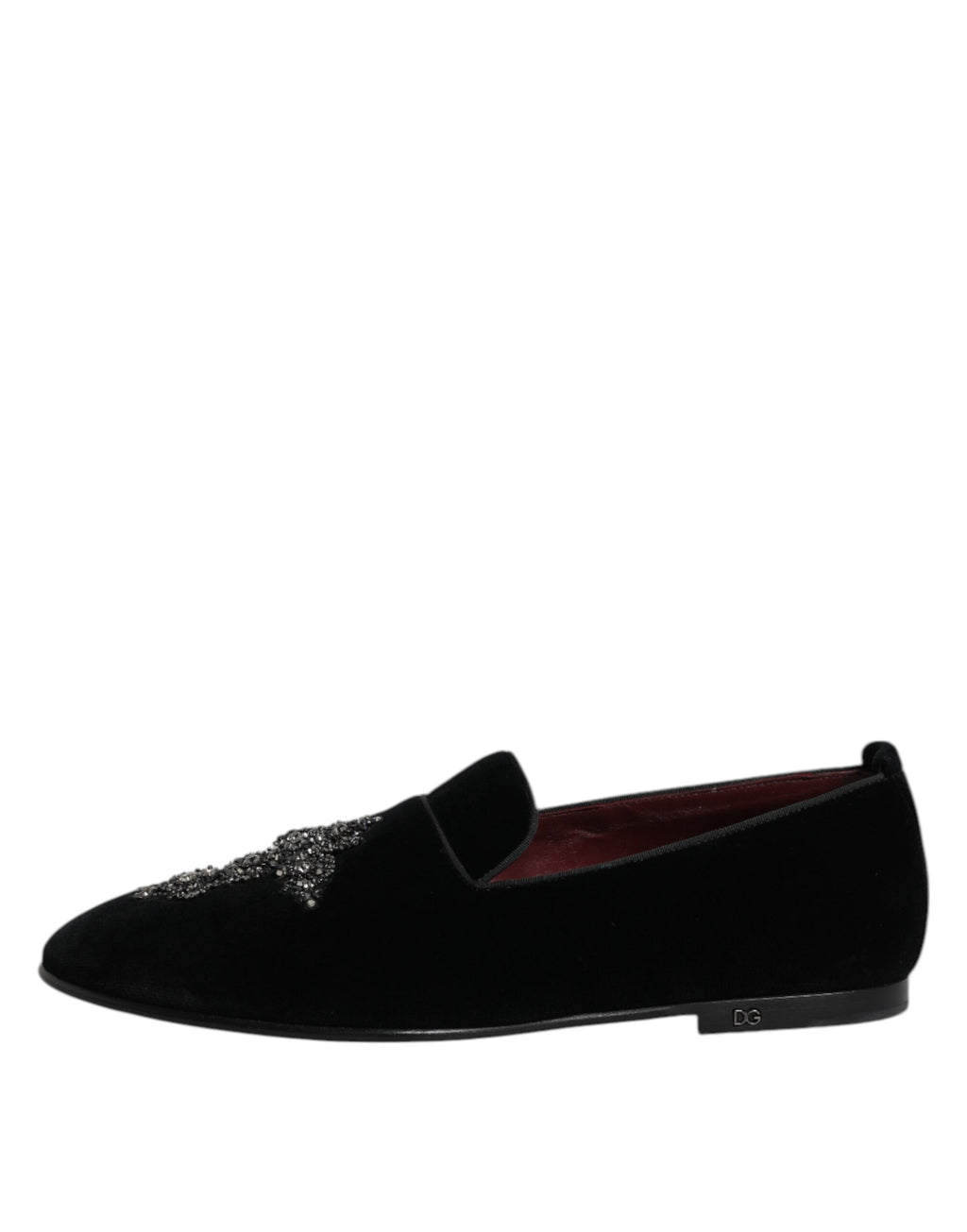 Chaussures Loafers Slip On Embellies en Velours Noir Dolce & Gabbana