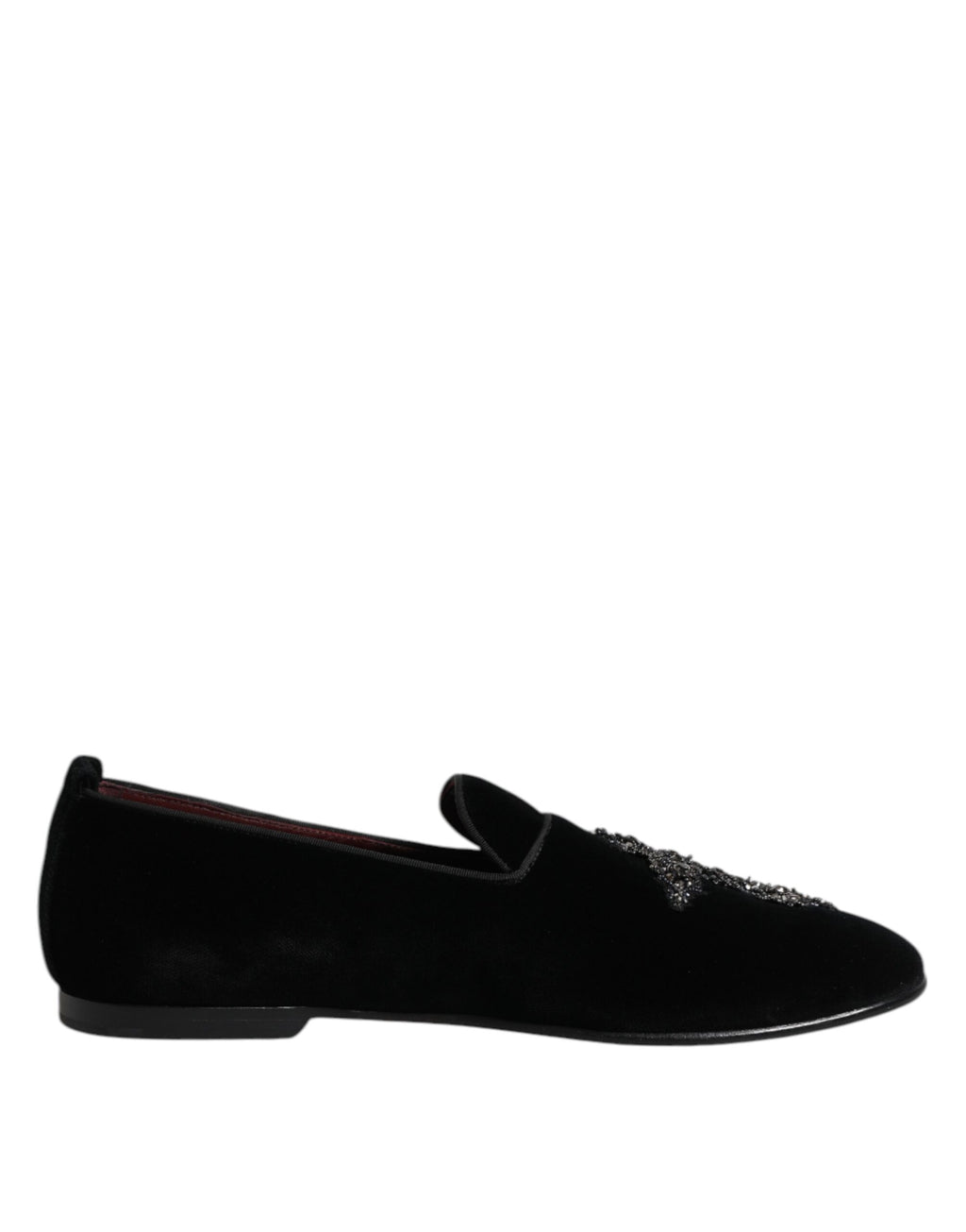 Chaussures Loafers Slip On Embellies en Velours Noir Dolce & Gabbana
