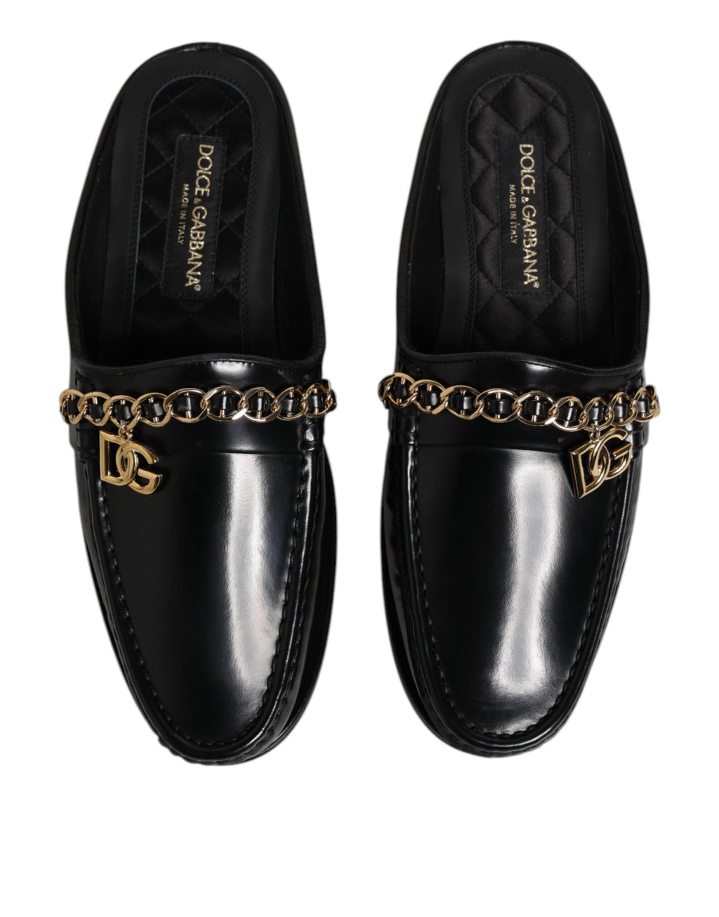Dolce & Gabbana Black Leather DG Chain Embellished Sandals Shoes
