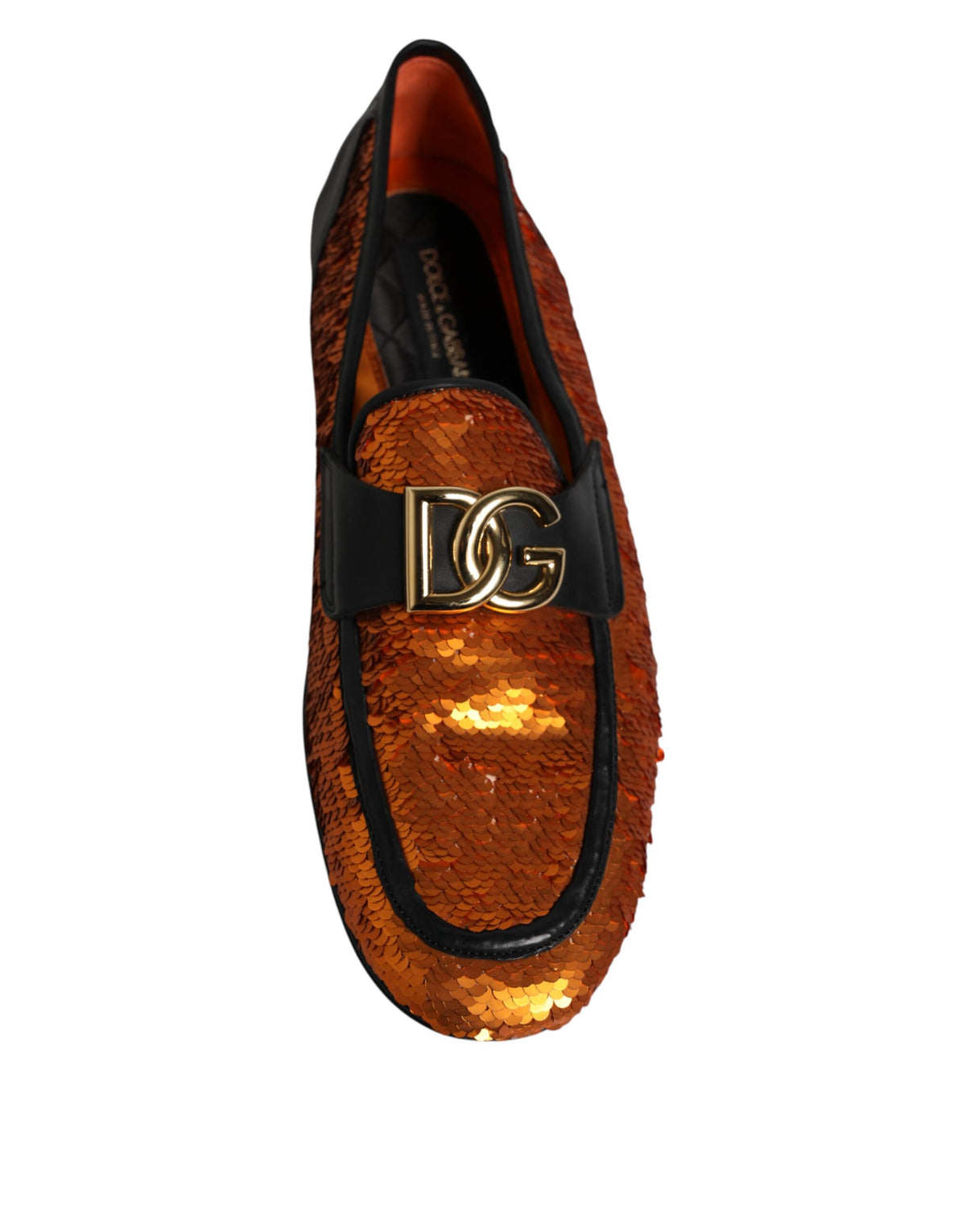 Dolce & Gabbana Orange Paillettenbesetzte Herren Loafer Schuhe