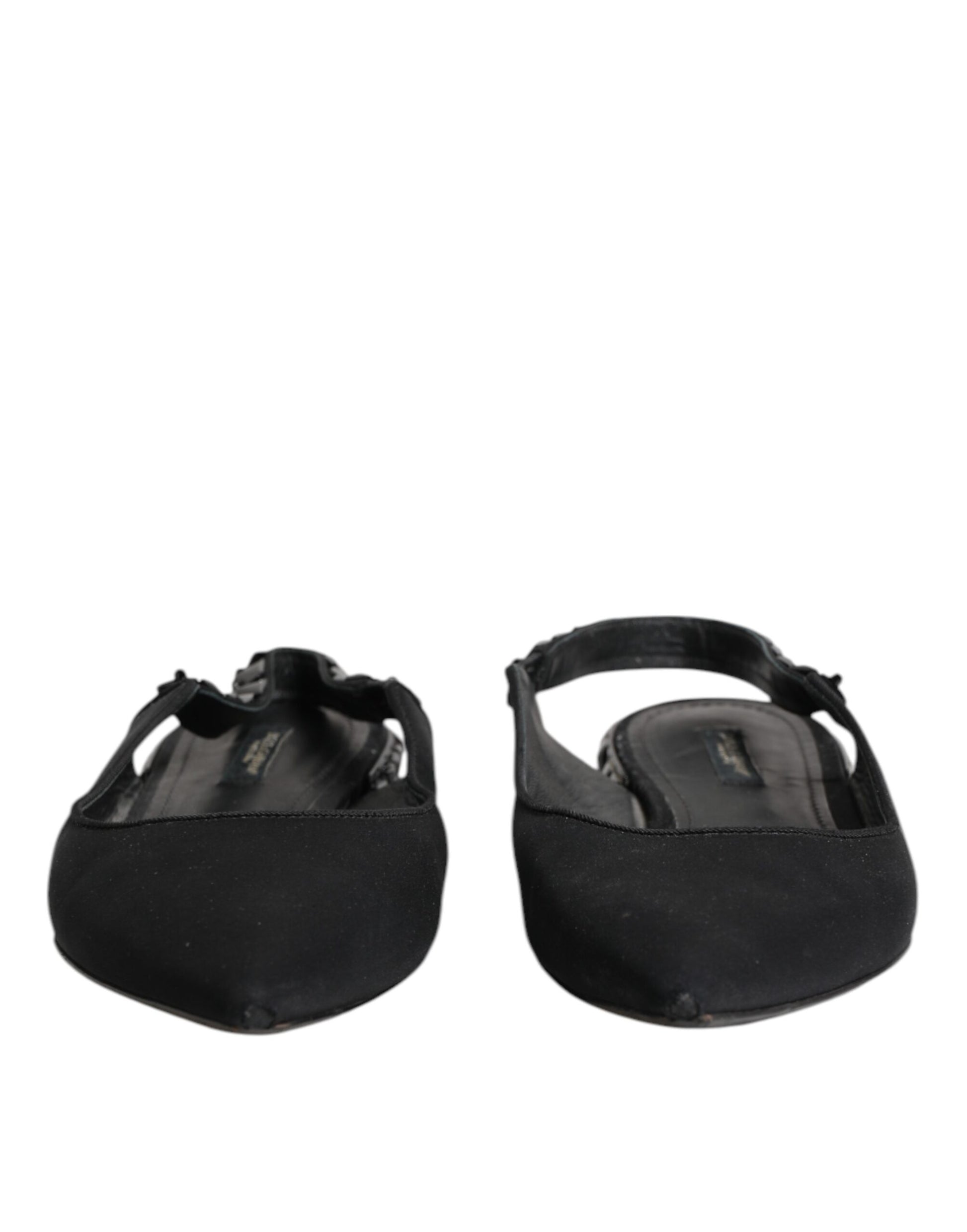 Dolce &amp; Gabbana – Schwarze Slingback-Schuhe aus Charmeuse mit Kristallen