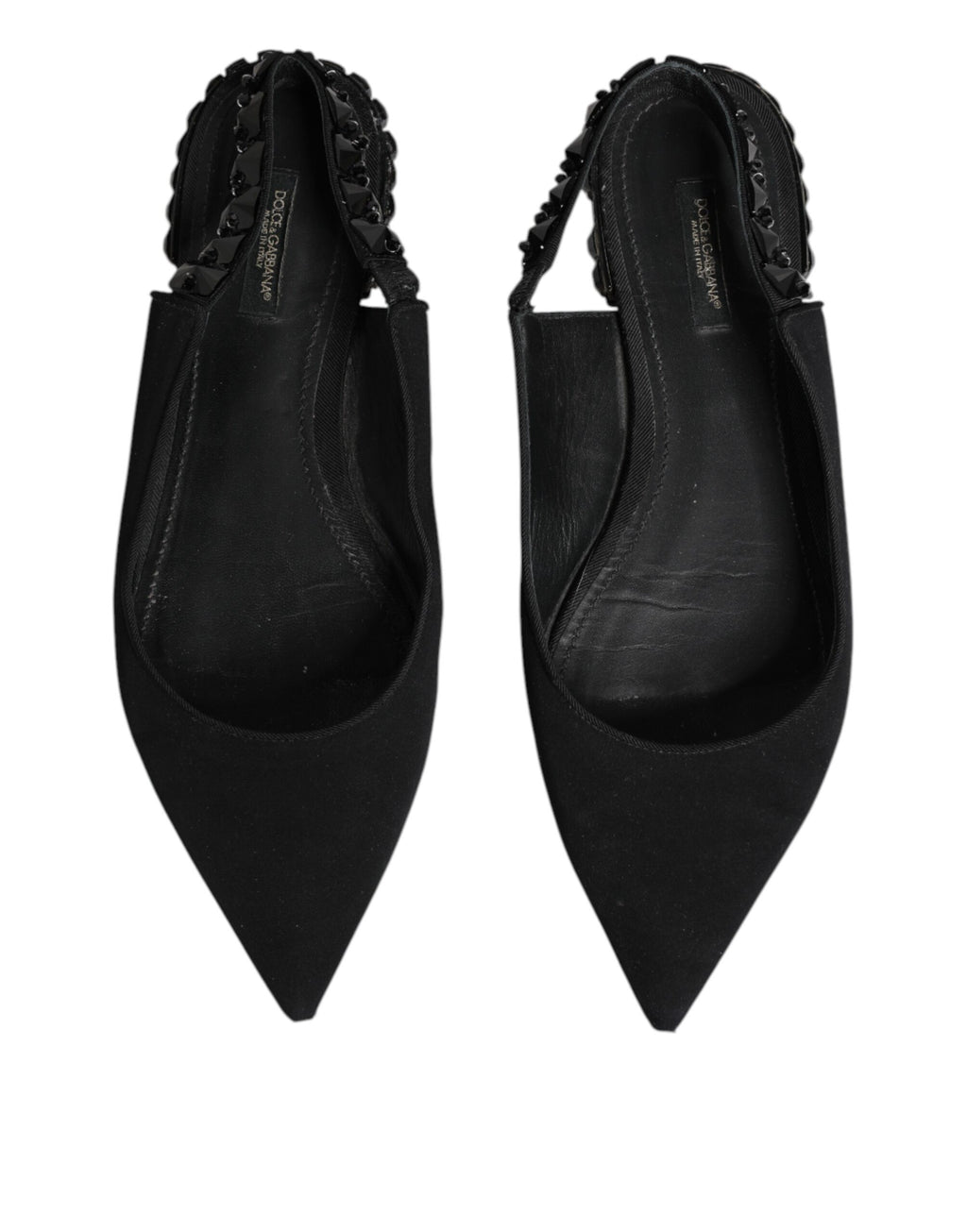 Dolce &amp; Gabbana – Schwarze Slingback-Schuhe aus Charmeuse mit Kristallen