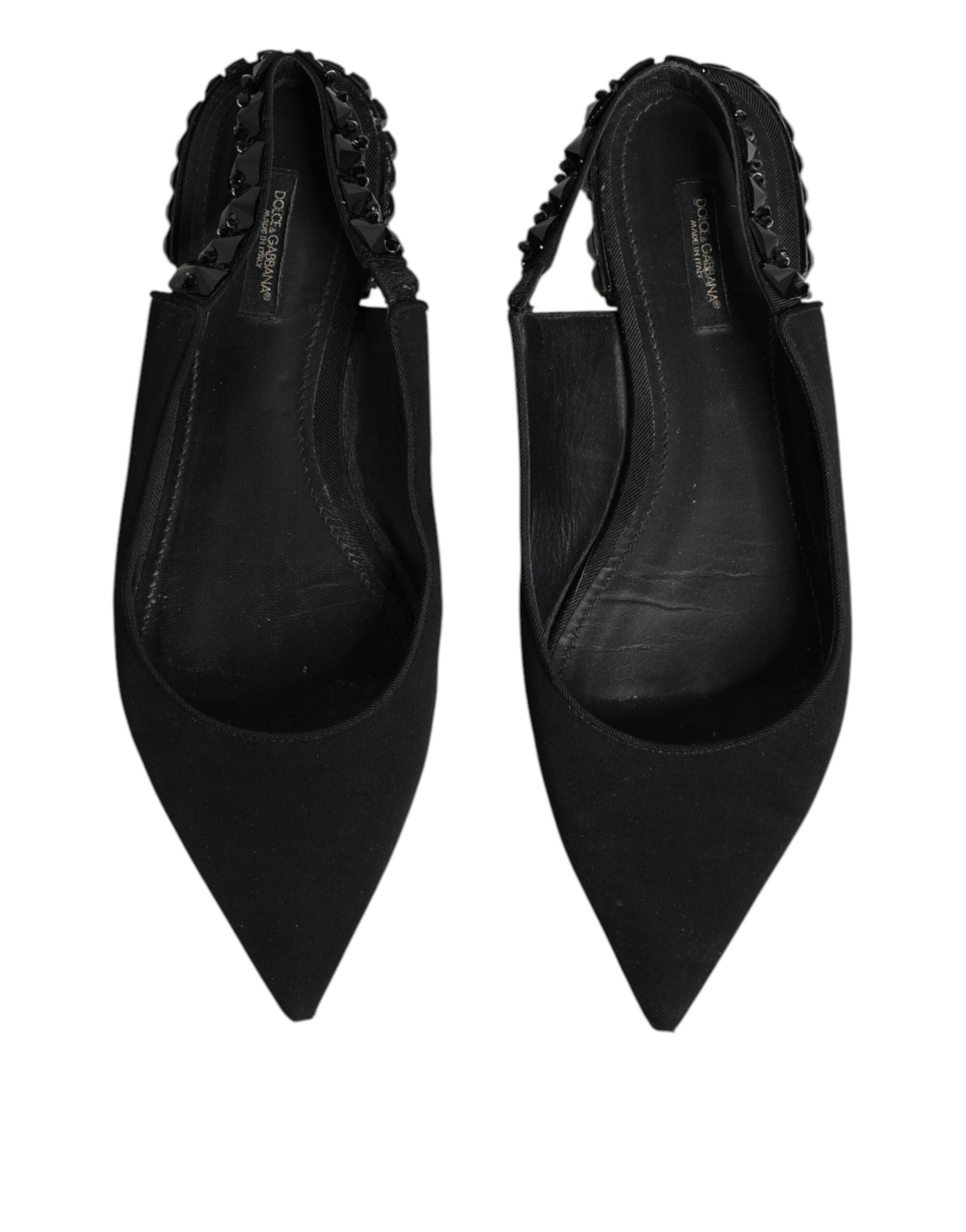 Dolce &amp; Gabbana – Schwarze Slingback-Schuhe aus Charmeuse mit Kristallen