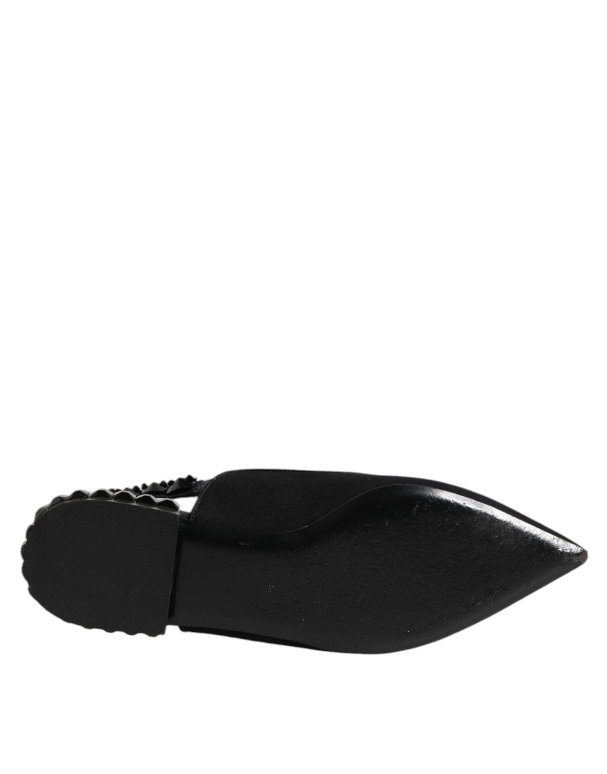 Dolce &amp; Gabbana – Schwarze Slingback-Schuhe aus Charmeuse mit Kristallen
