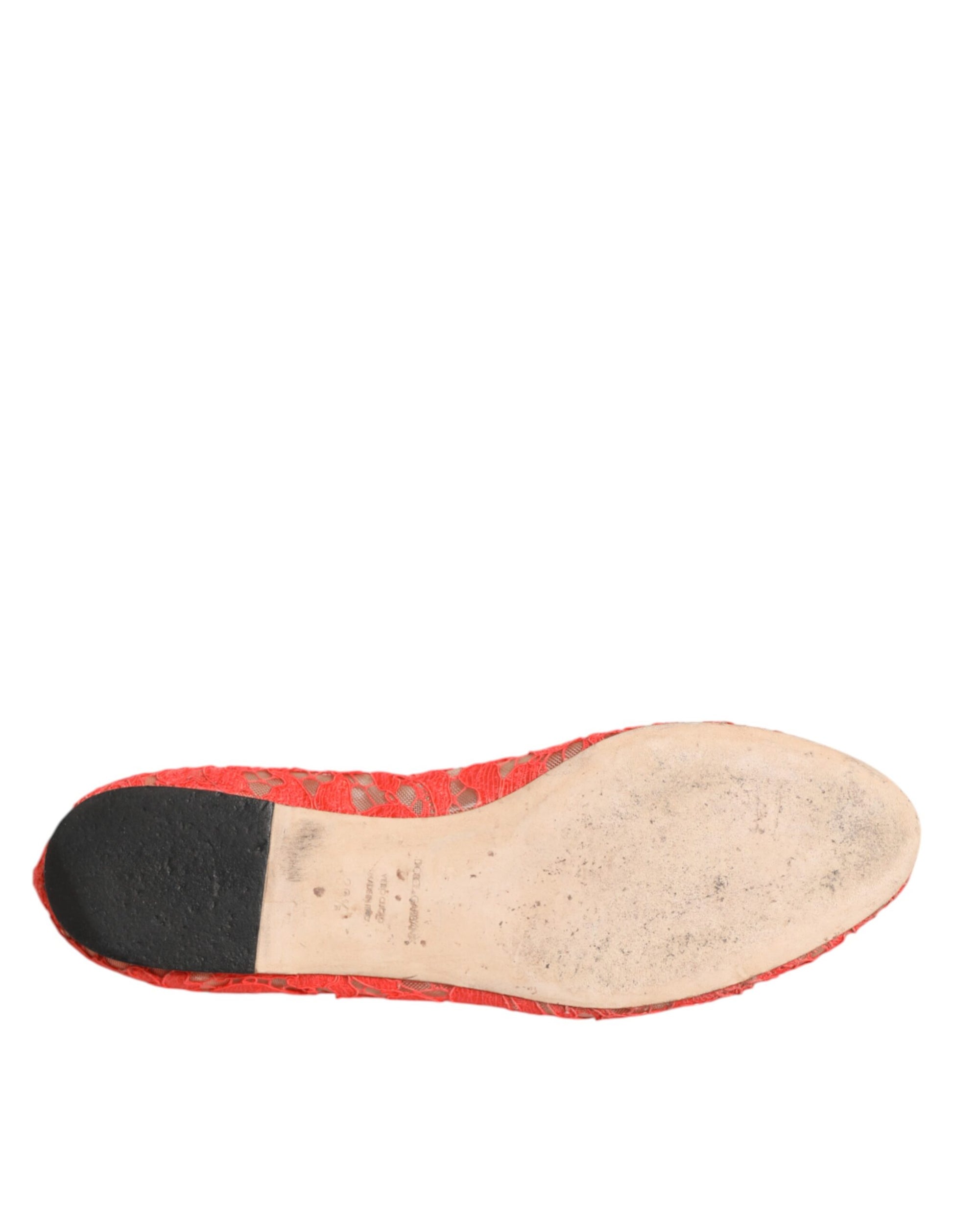Dolce &amp; Gabbana Orange Spitze Kristall Ballerinas Loafer Schuhe