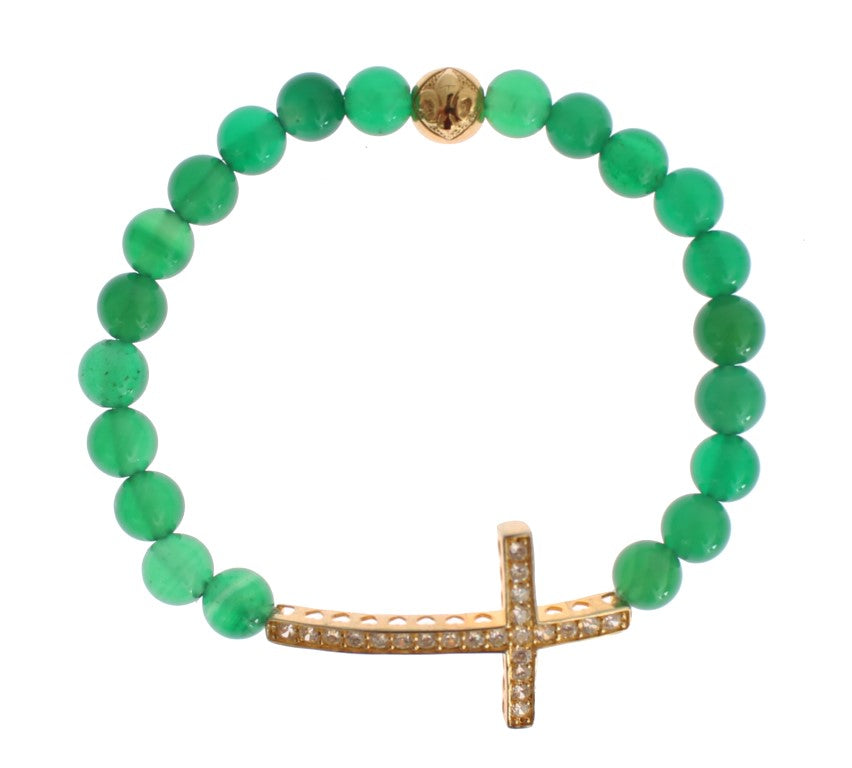 Bracelet Nialaya en argent 925, or, zirconium et pierre de jade, motif croix