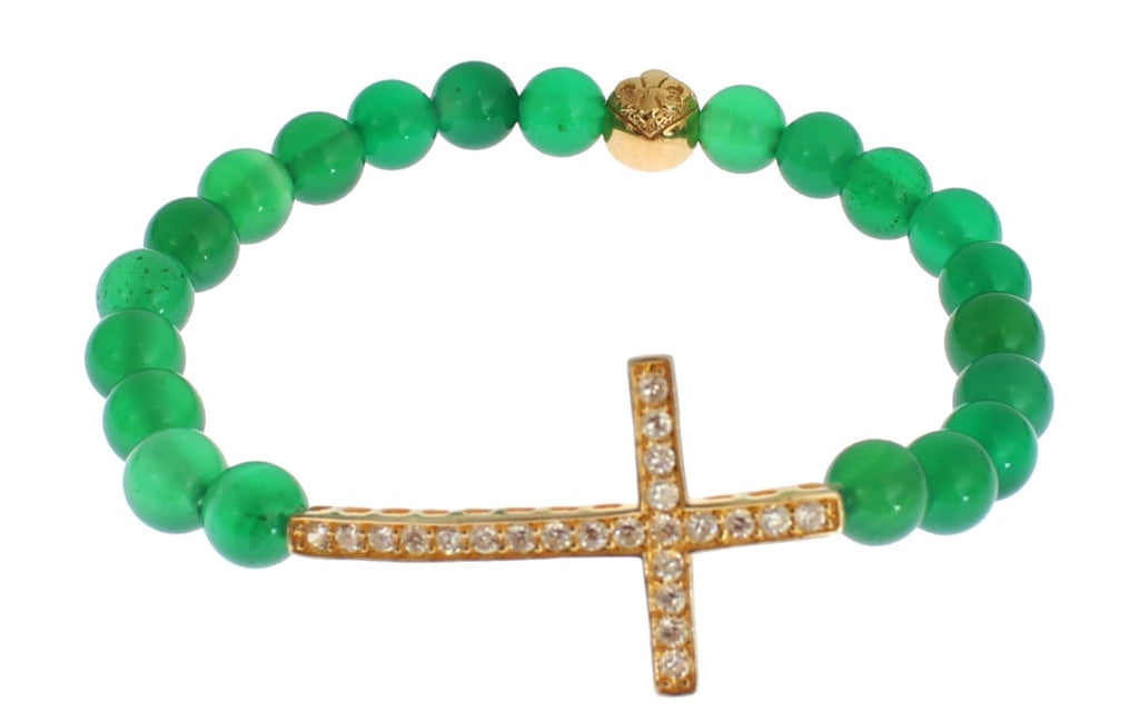Bracelet Nialaya en argent 925, or, zirconium et pierre de jade, motif croix