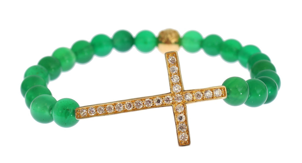 Bracelet Nialaya en argent 925, or, zirconium et pierre de jade, motif croix