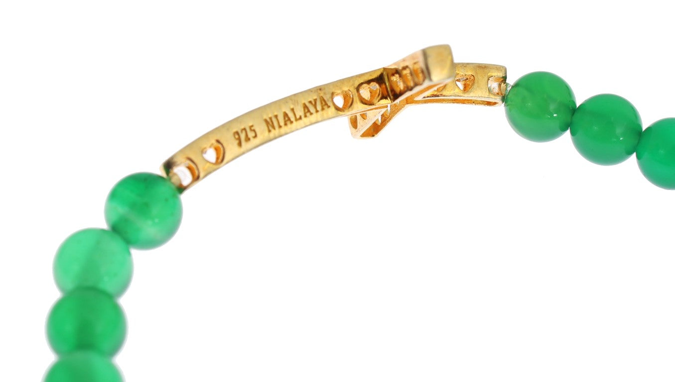 Bracelet Nialaya en argent 925, or, zirconium et pierre de jade, motif croix