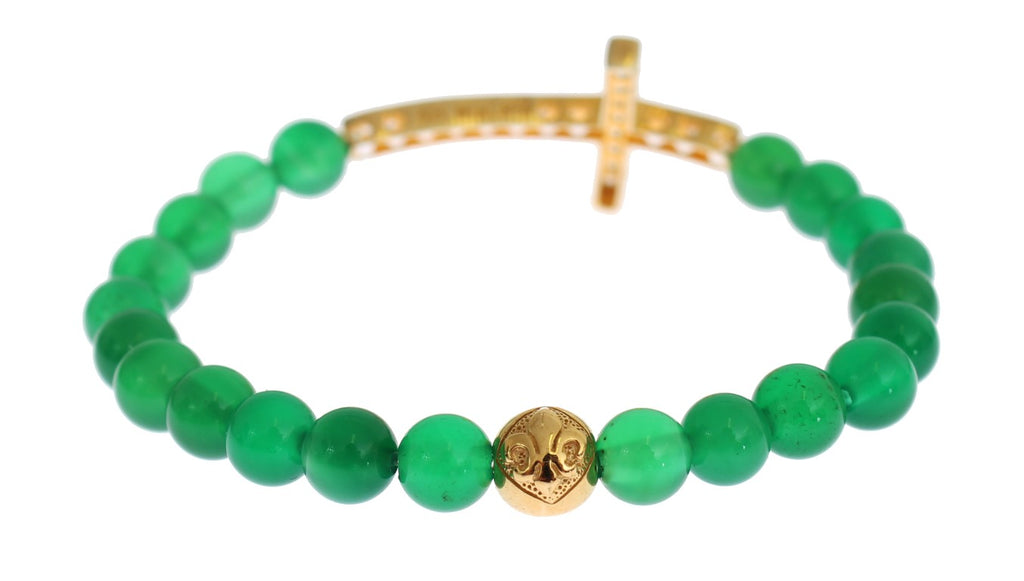 Bracelet Nialaya en argent 925, or, zirconium et pierre de jade, motif croix