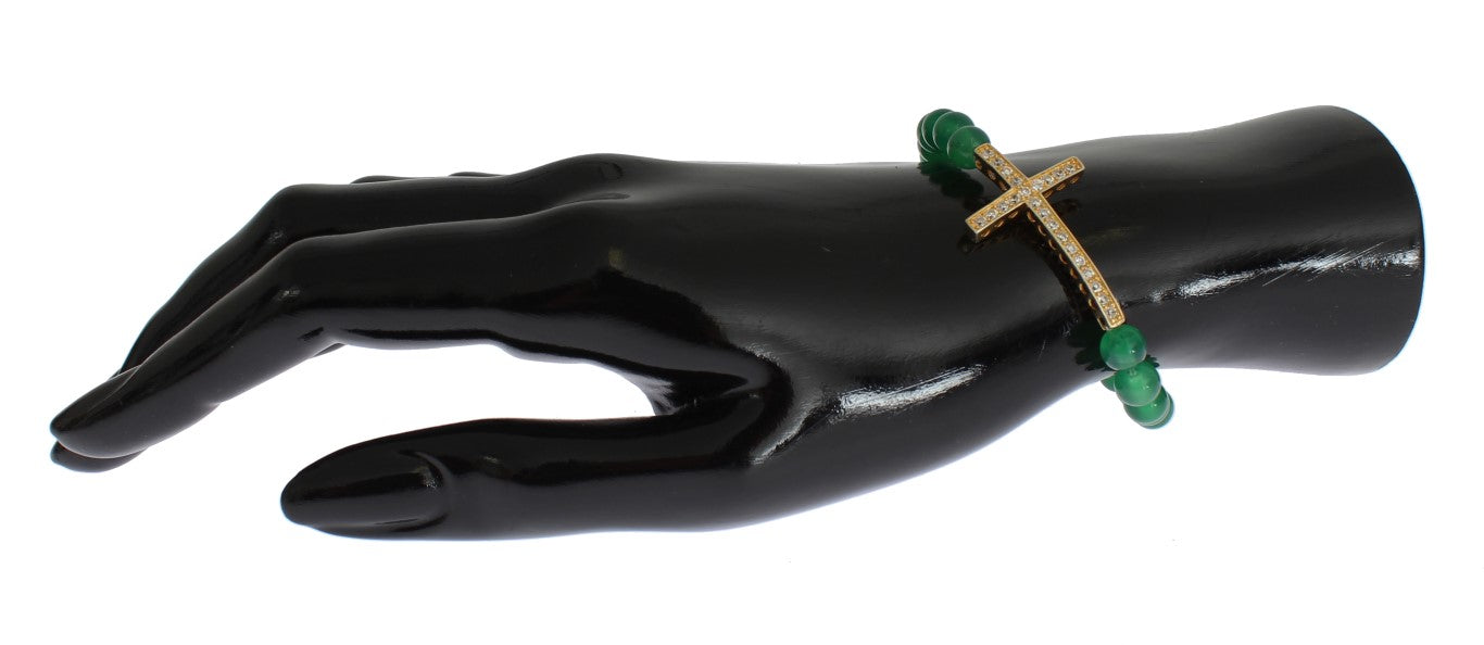 Bracelet Nialaya en argent 925, or, zirconium et pierre de jade, motif croix