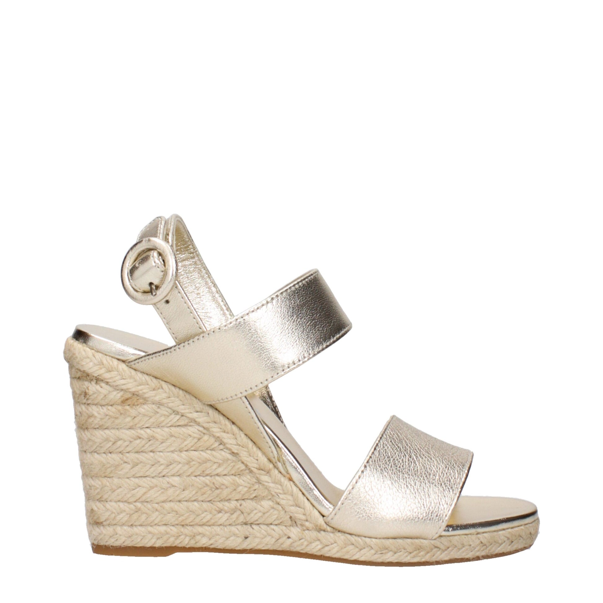 Sandales compensées Prada en cuir doré