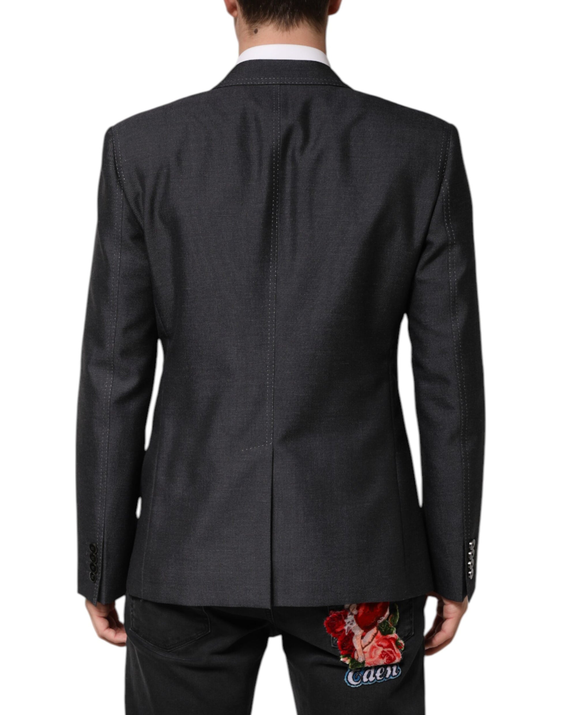 Dolce & Gabbana Dark Gray Bee Embroidery SICILIA Coat Blazer