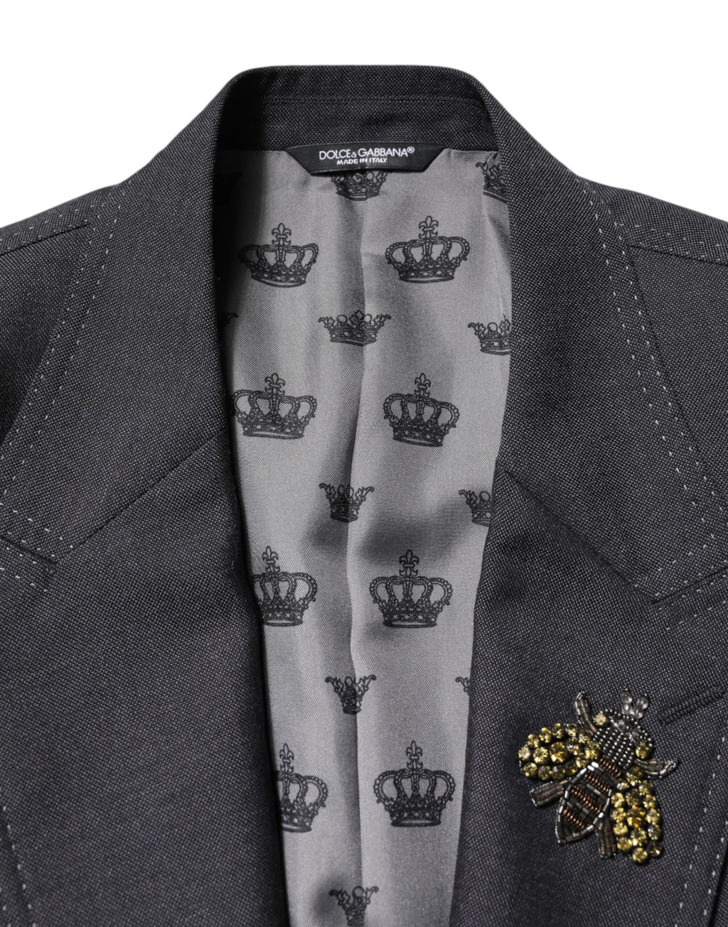 Dolce &amp; Gabbana Dunkelgrauer SICILIA-Mantelblazer mit Bienenstickerei